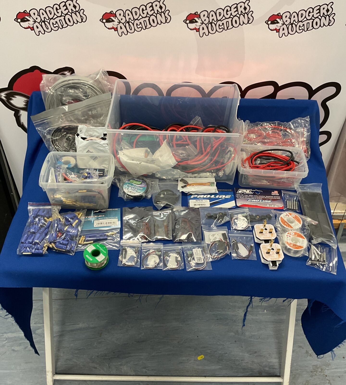 Box of new mixed model rc parts and accessories inc PL and wiring