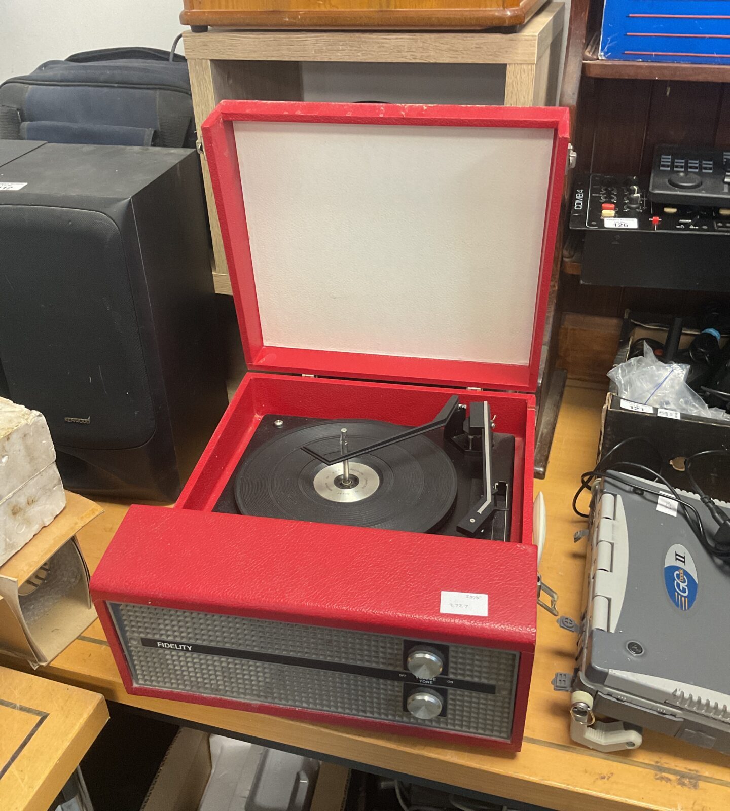 Vintage red fidelity bsr turntable record player