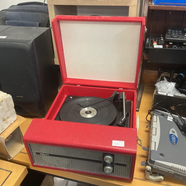 Vintage red fidelity bsr turntable record player
