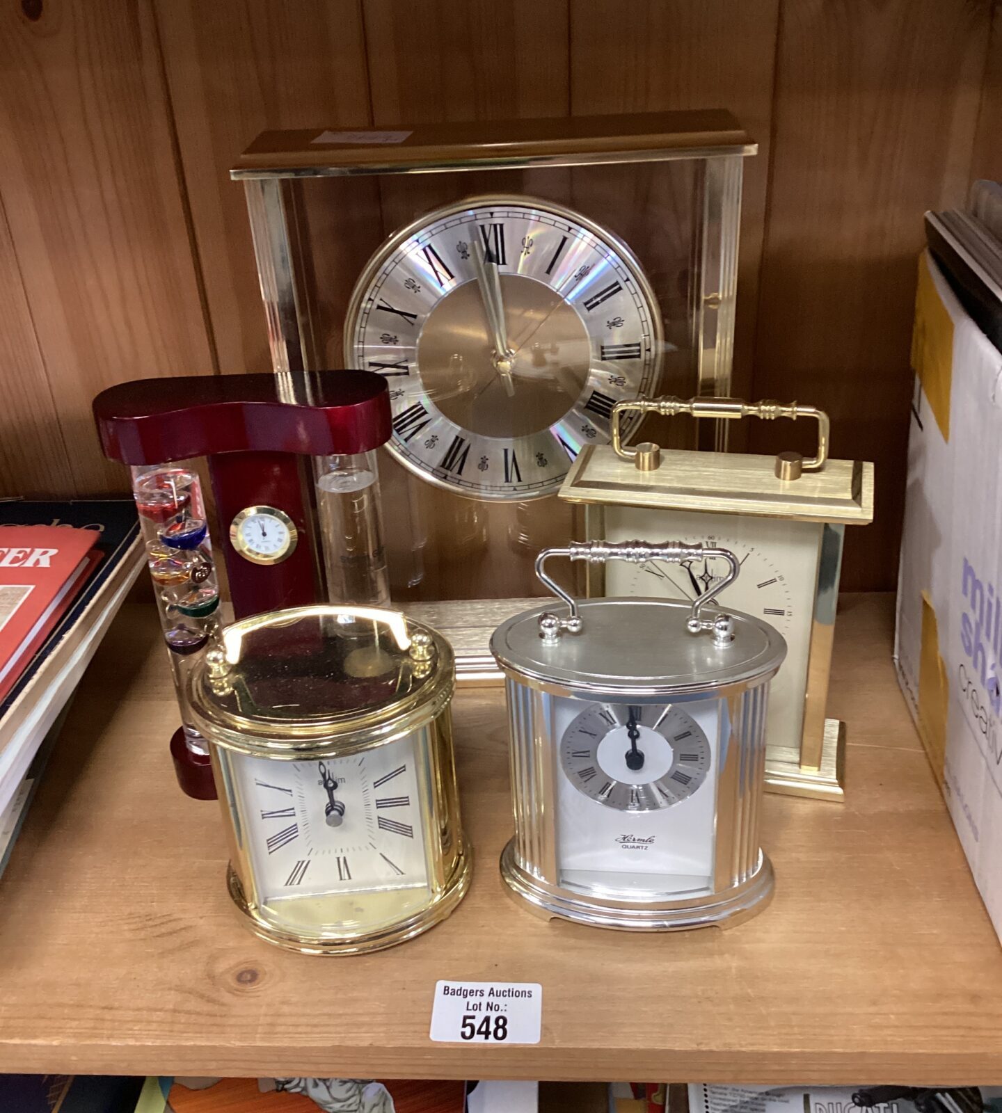 Four carriage clocks and barometer inc acctim & hermle
