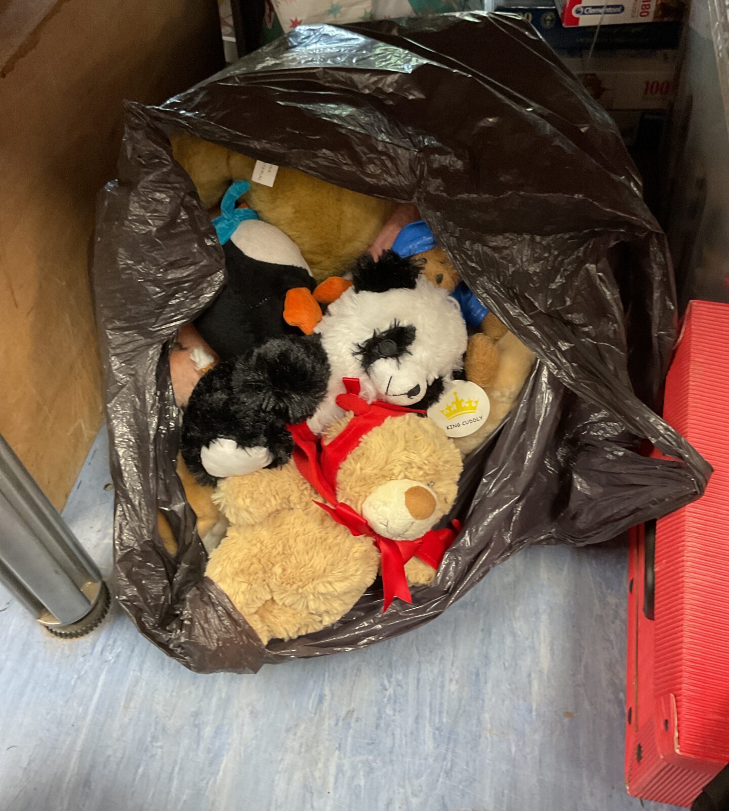 Bag of mixed teddies and soft toys