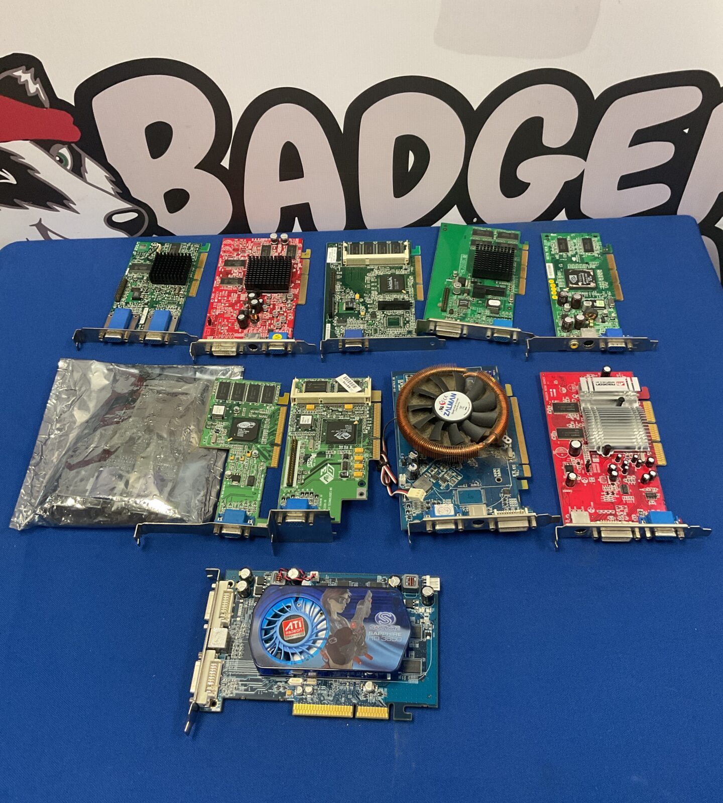 Box of retro computer graphic cards & inc sapphire hd 3650