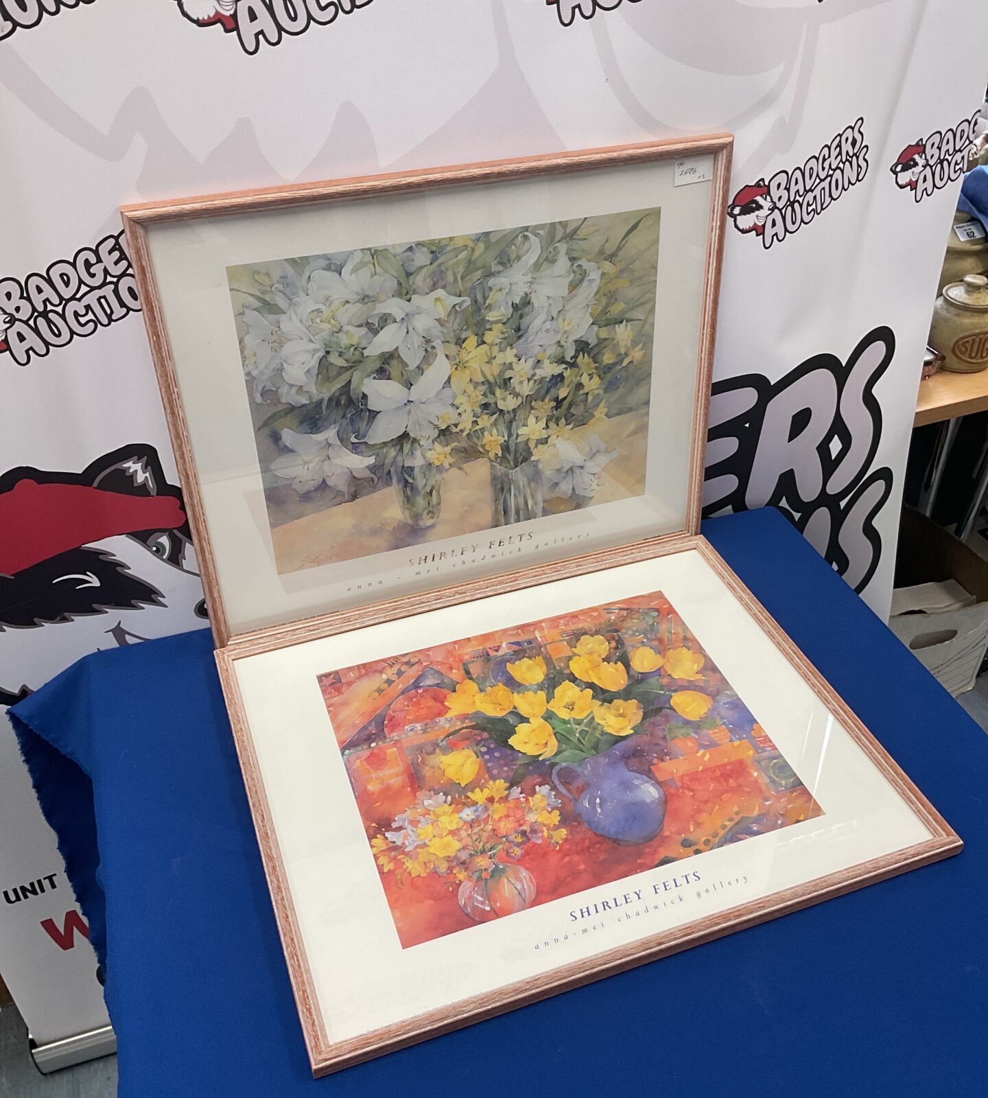 Pair of shirley felts framed still life gallery prints