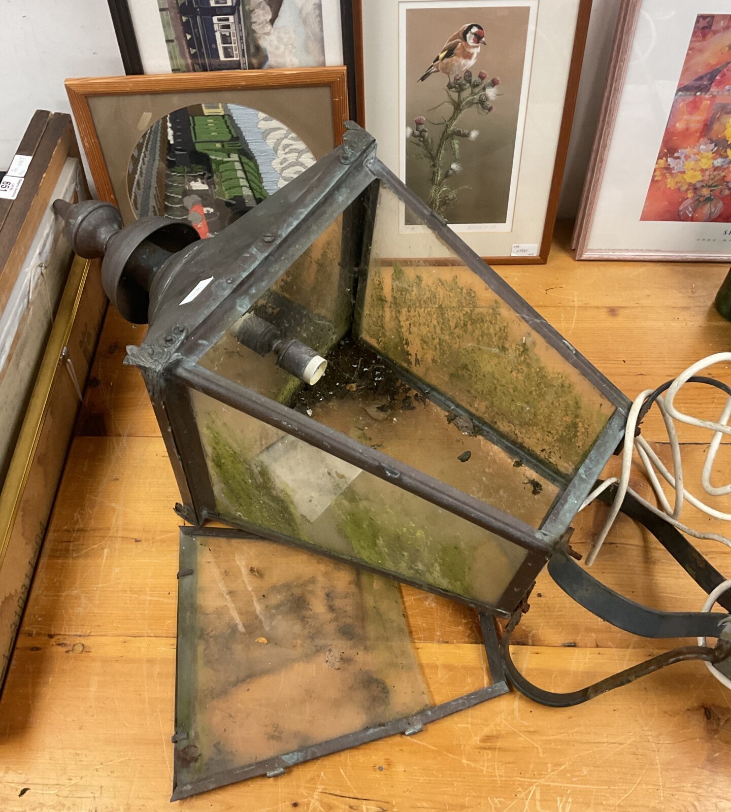 Large vintage copper street lamp head
