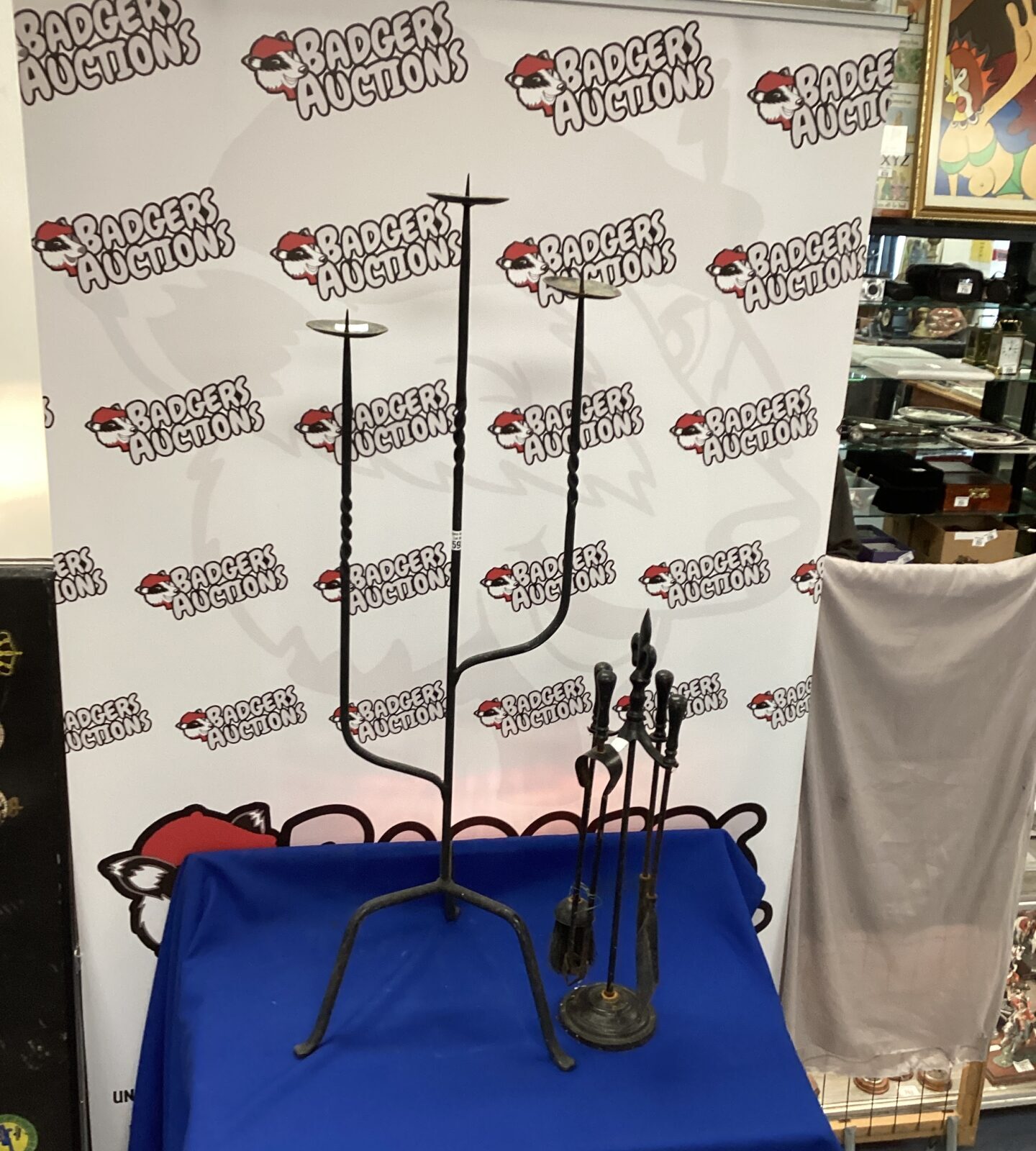 Metal fire side companion set with candle holder