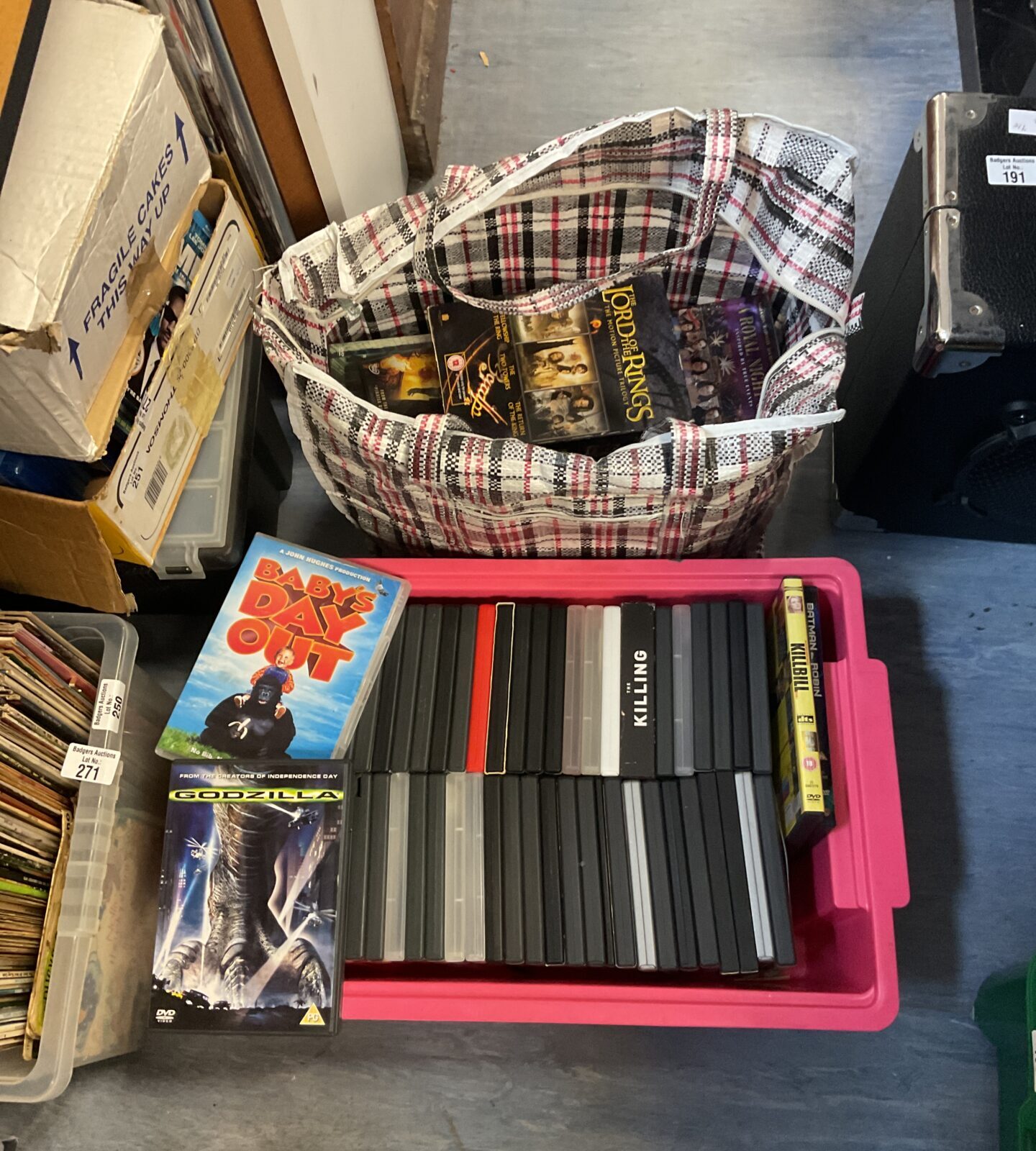 Box & bag of dvds