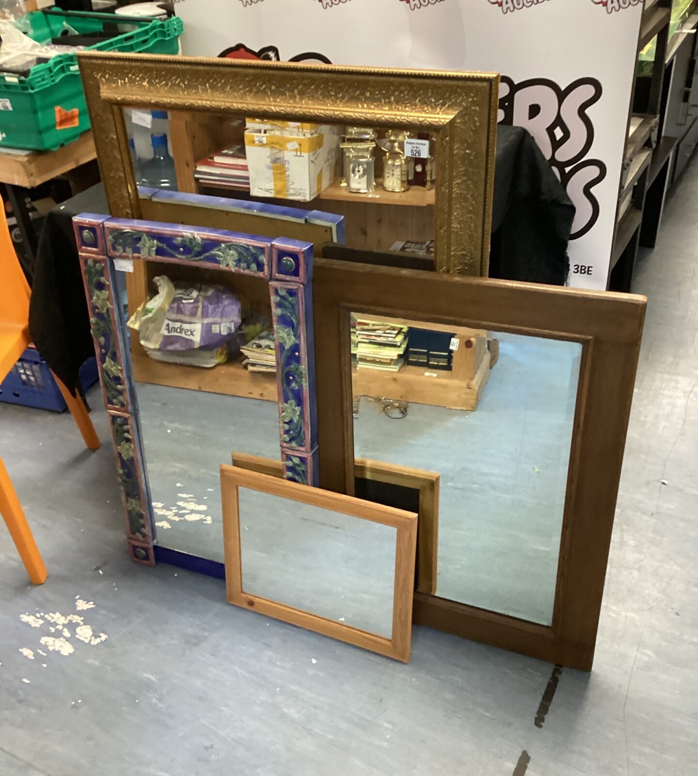 Four framed mirrors inc large gilt framed mirror & floral pattern decorative mirror