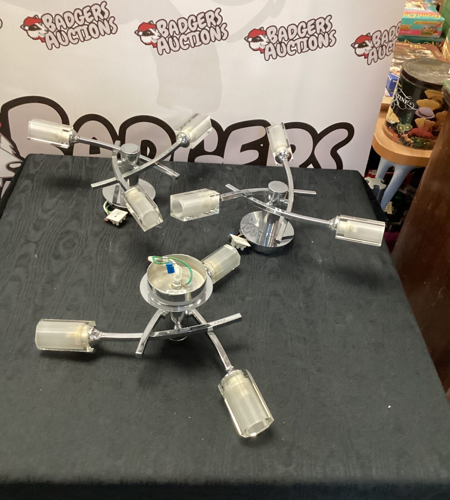 Three Chrome Ceiling Lamps