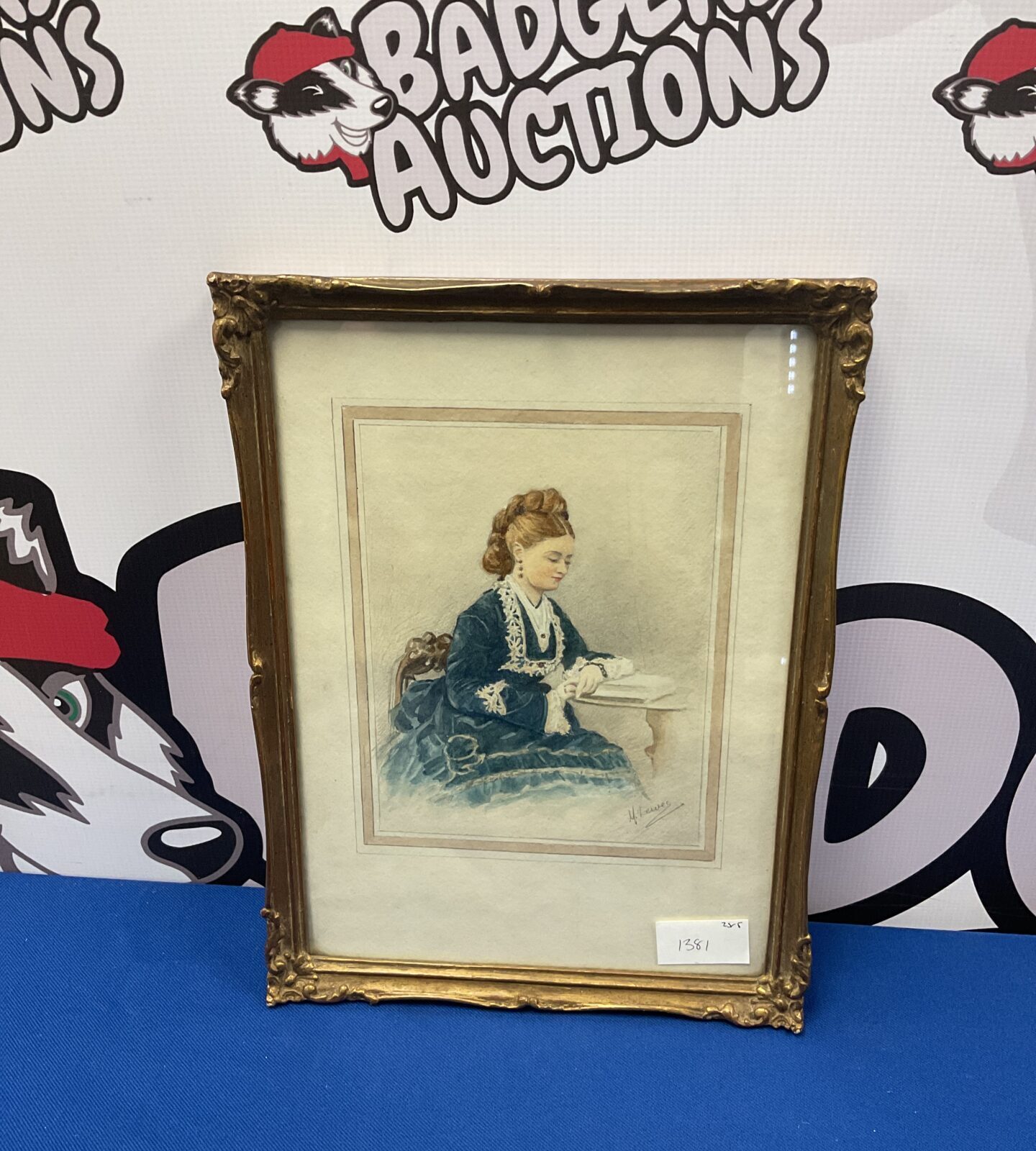 m lewes watercolour of a seated Victorian lady