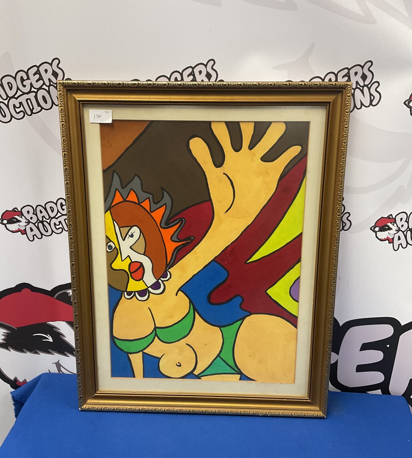 Framed gouache portrait of a jazzy girl
