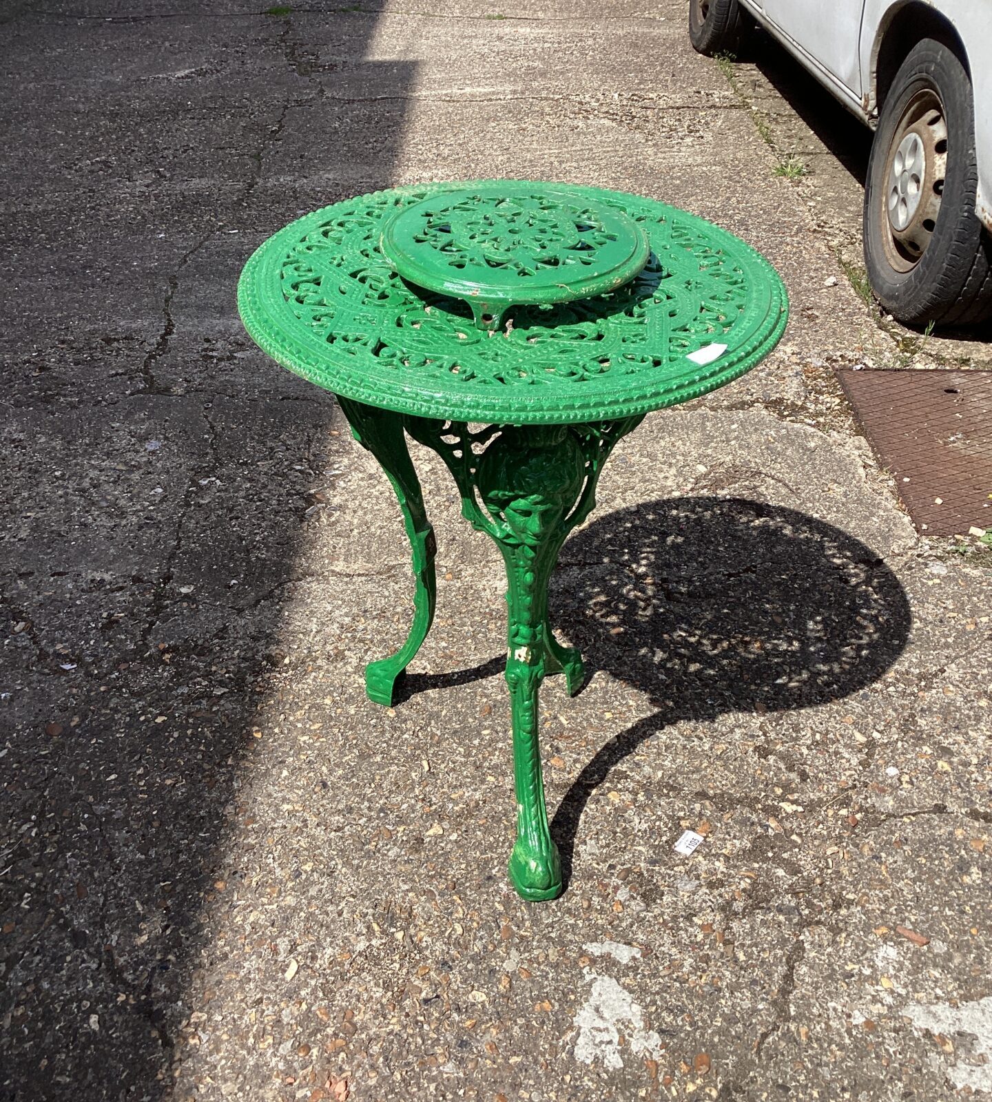 Green metal garden table