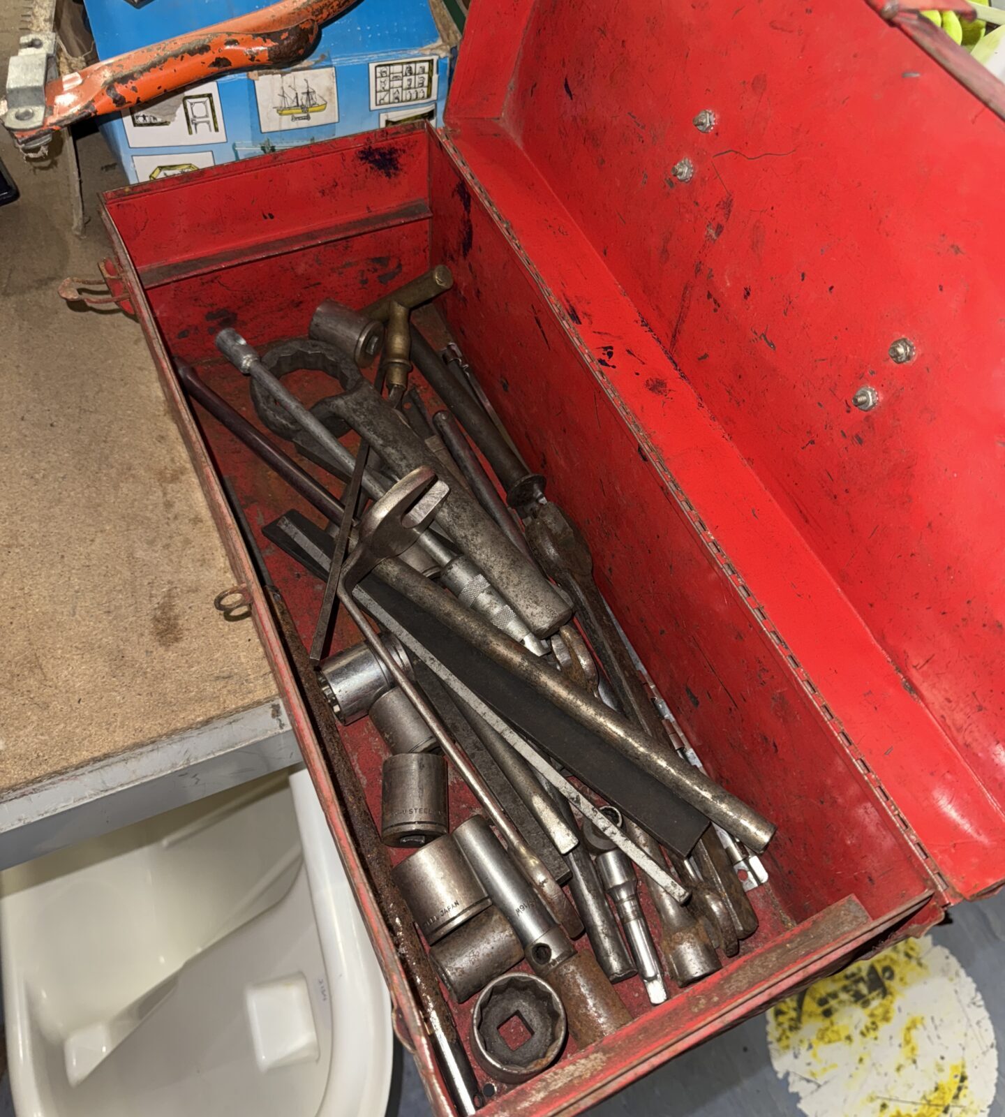 Metal toolbox with contents
