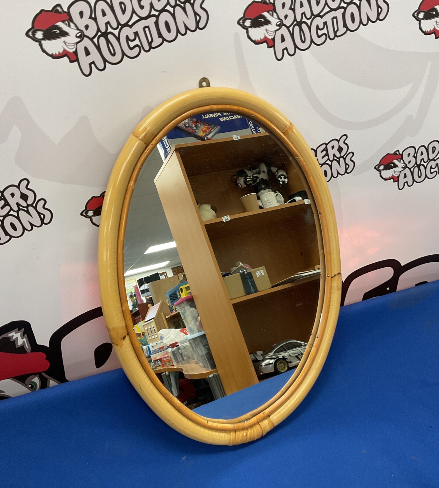 Oval bamboo framed mirror