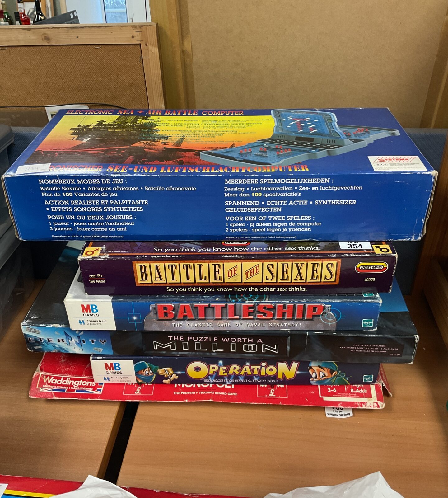 Six boardgames including monopoly & battleships