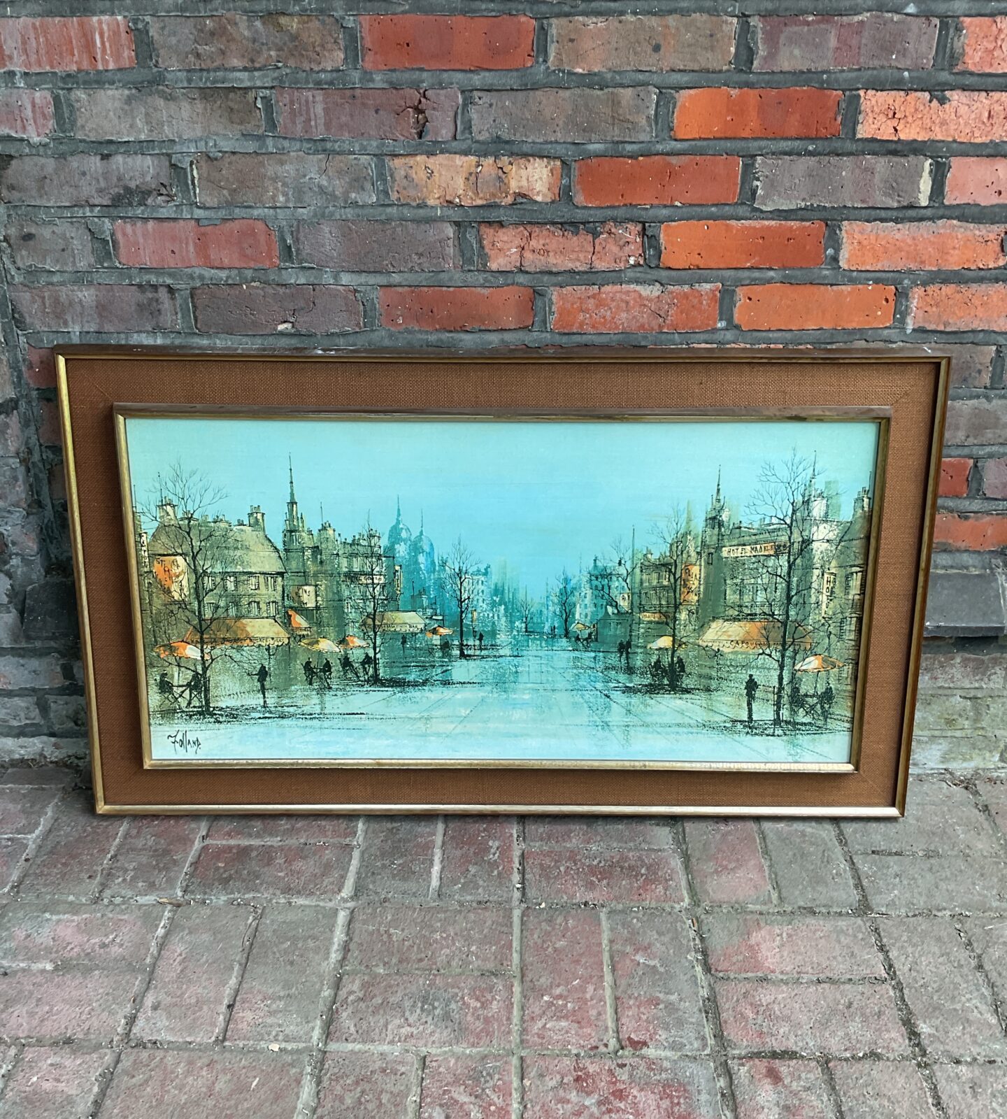 Large vintage ron folland print of a parisian street scene title the boulevard