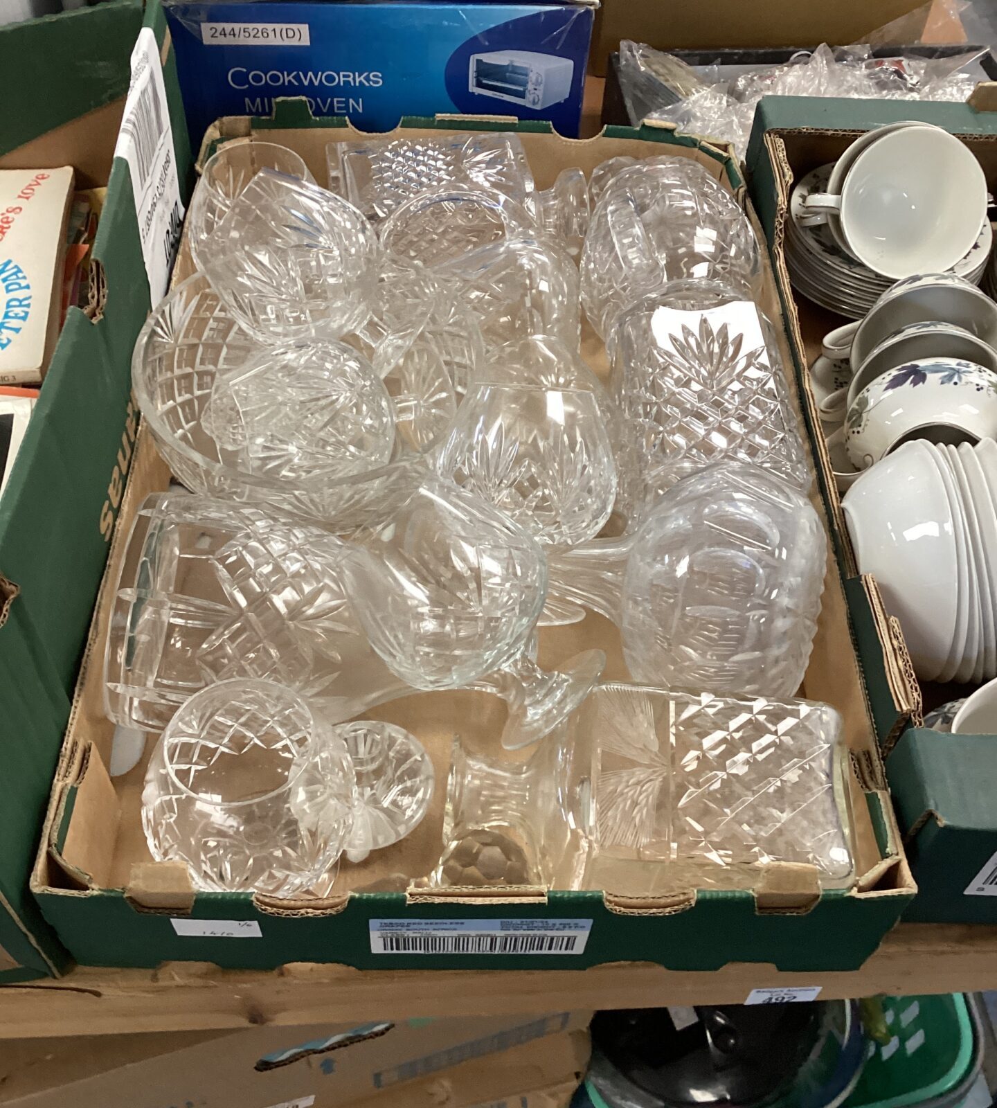 Box of cut glass & decanters