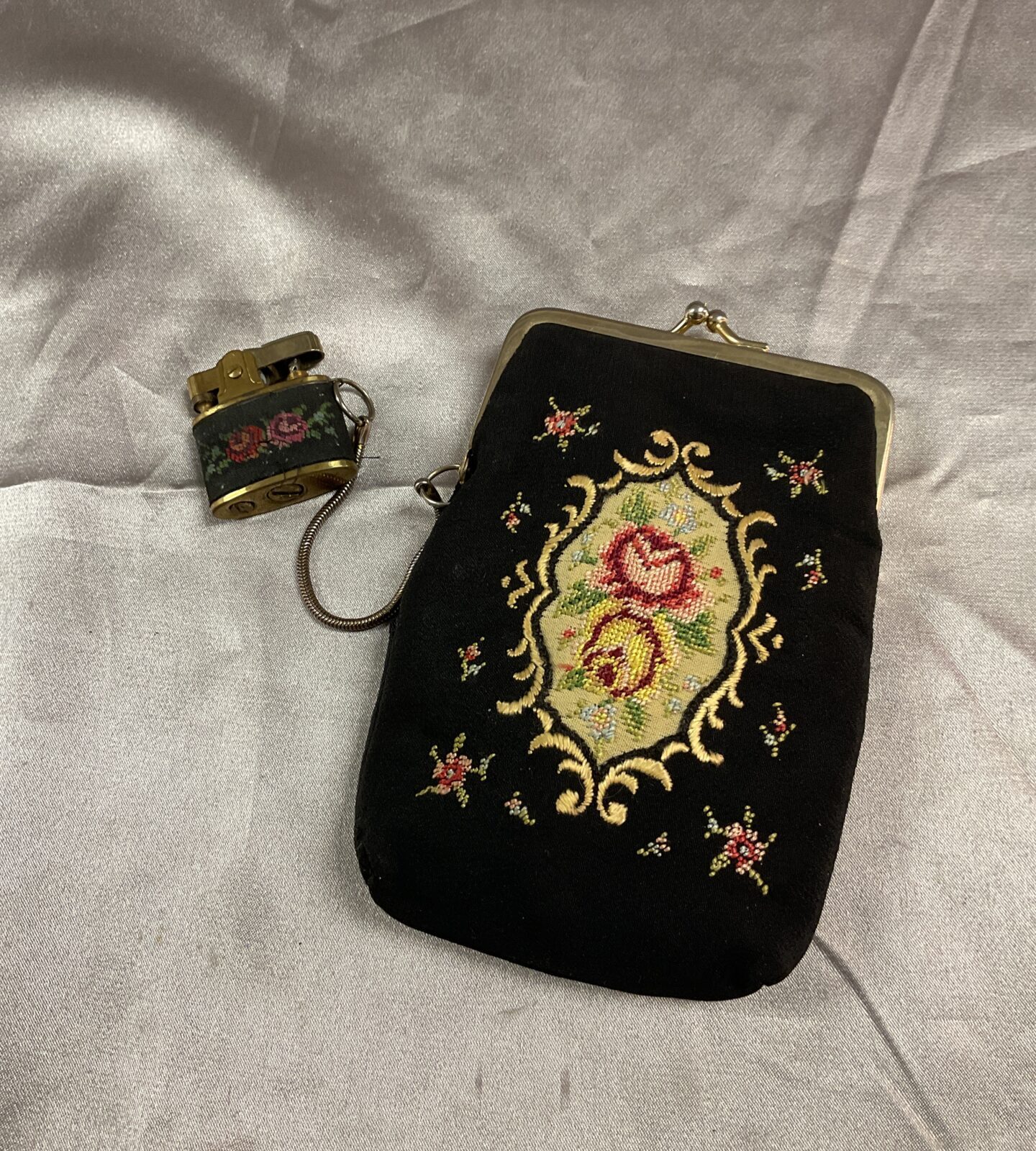 Vintage embroidered purse with matching lighter