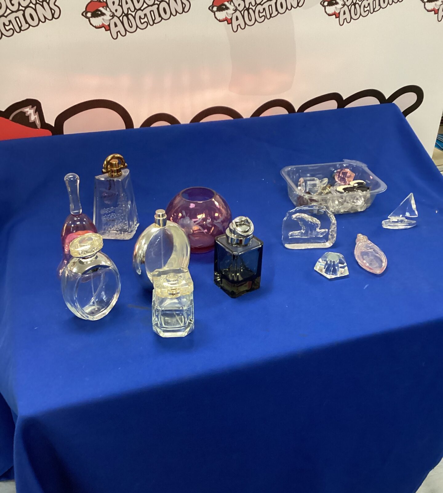 Selection of vintage perfume bottles and other crystal items