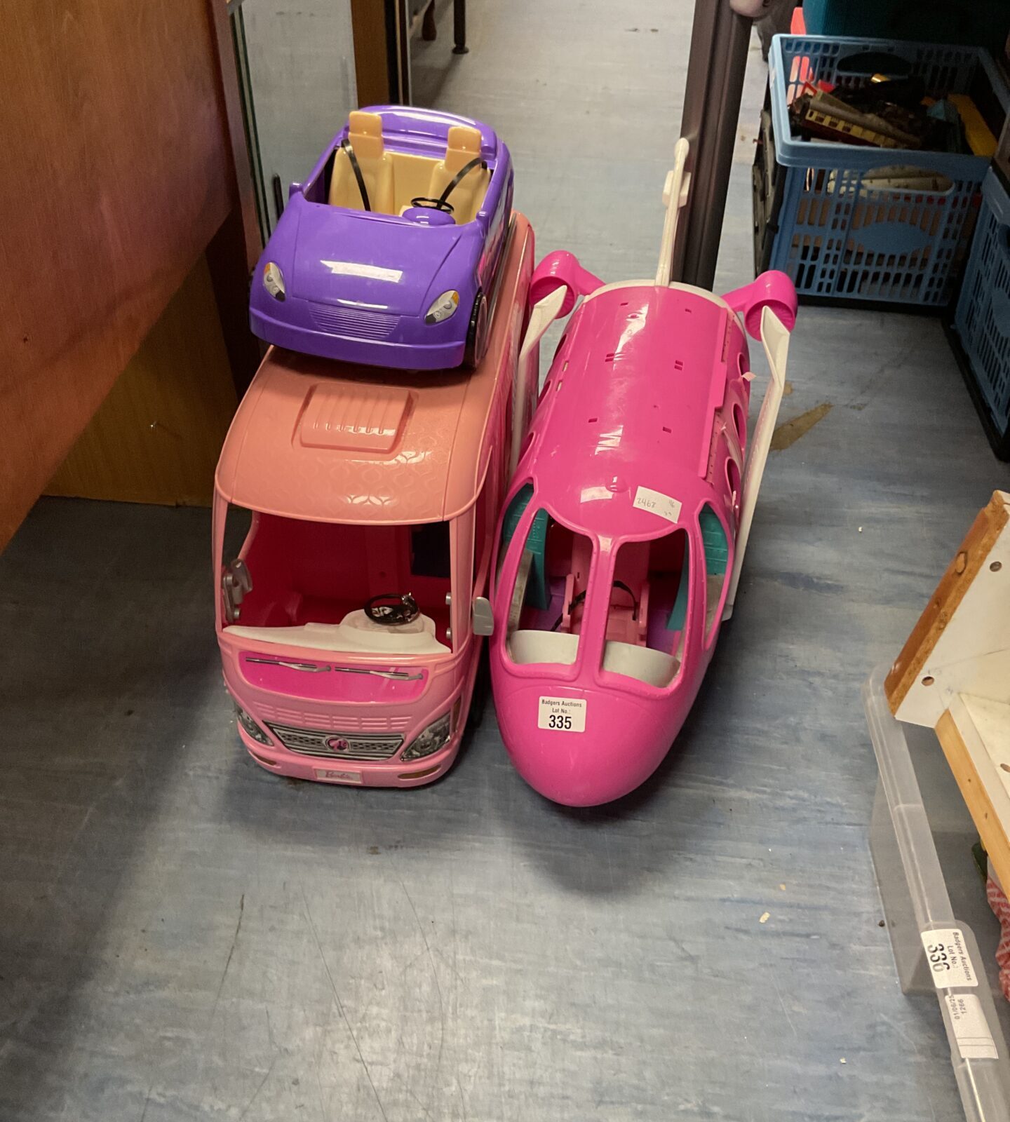 Three mattel retro barbie vehicles inc dream campervan, dream aeroplane and ellas dream cruiser
