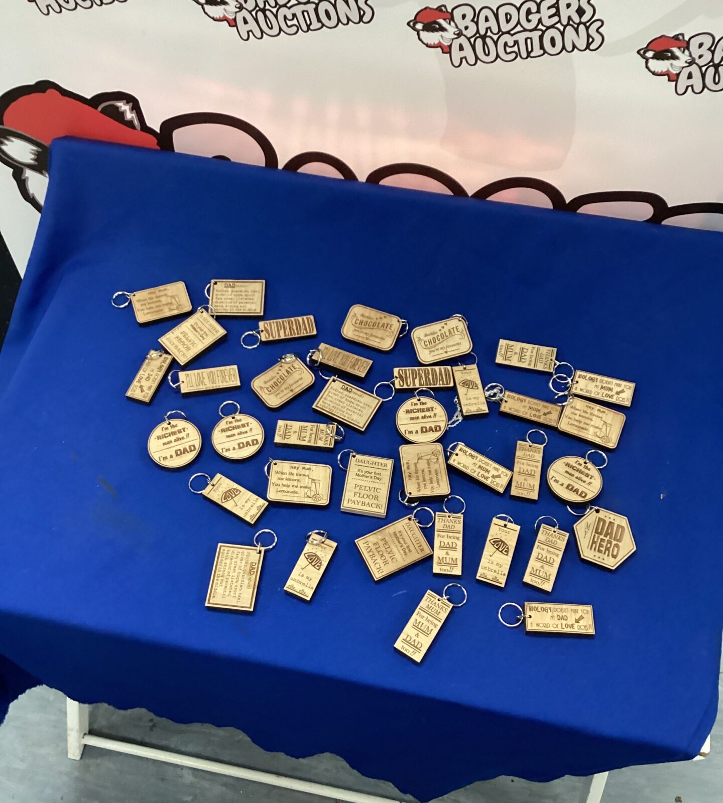 Box of new wooden key rings