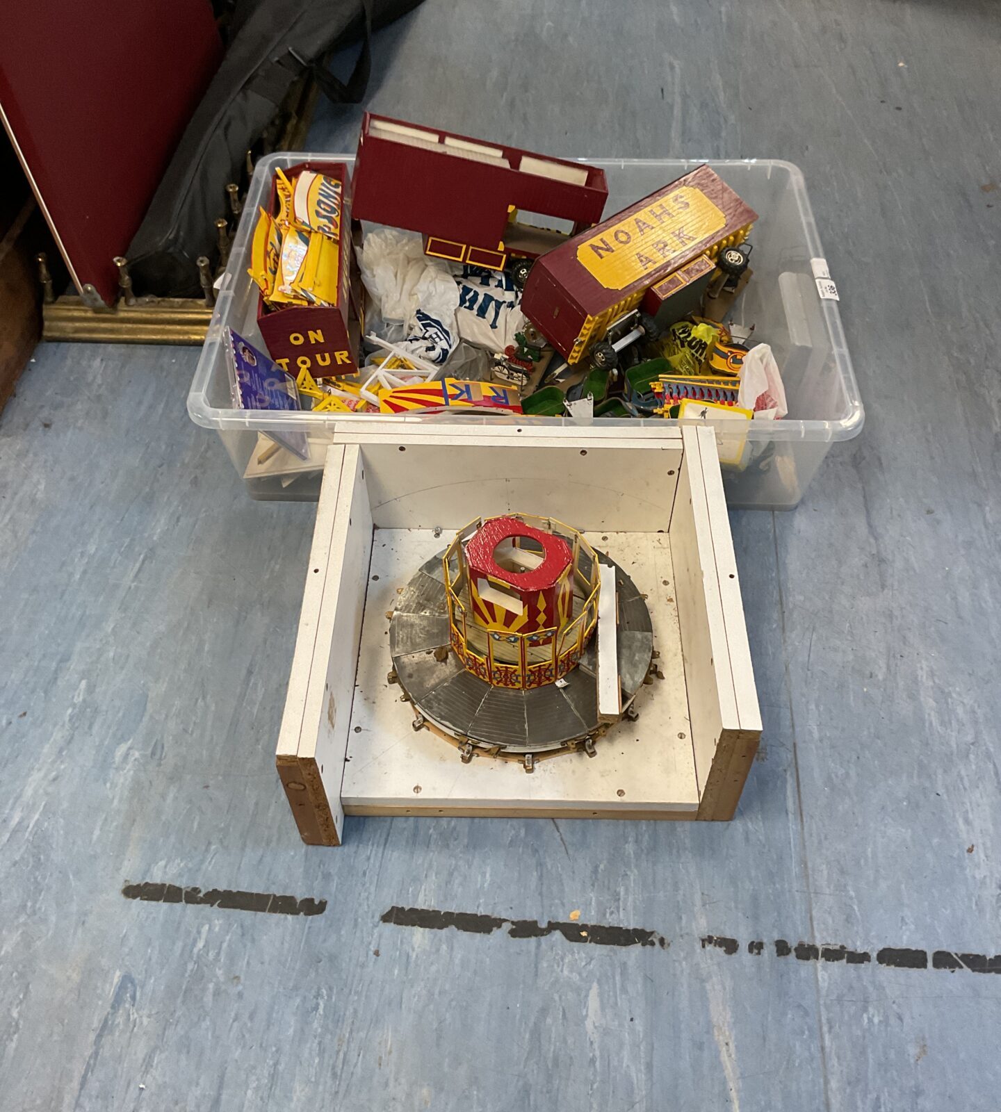 Vintage scratch built wooden merry go round with showmans trailors