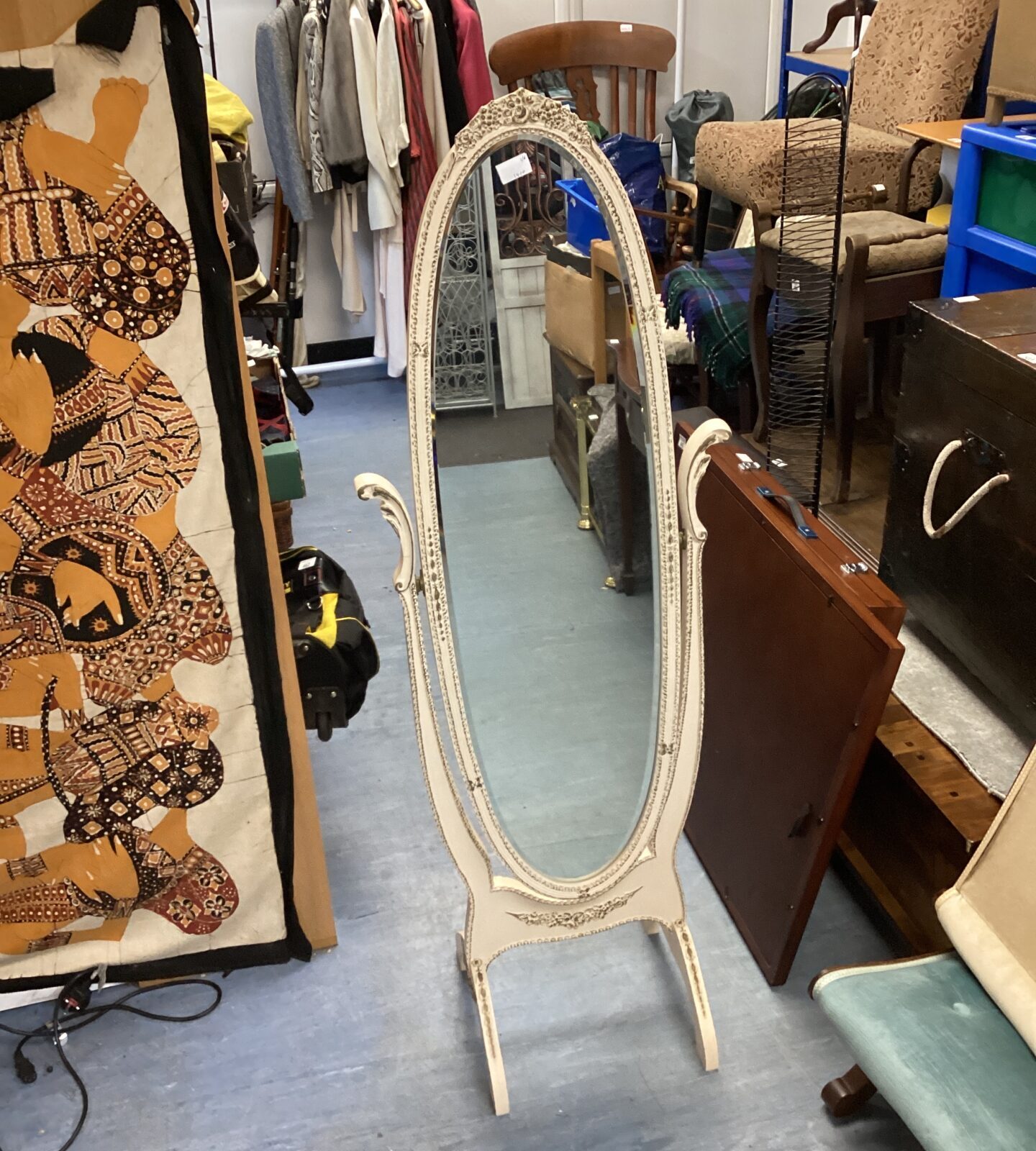 Mid century french style cream & parcel gilt cheval mirror