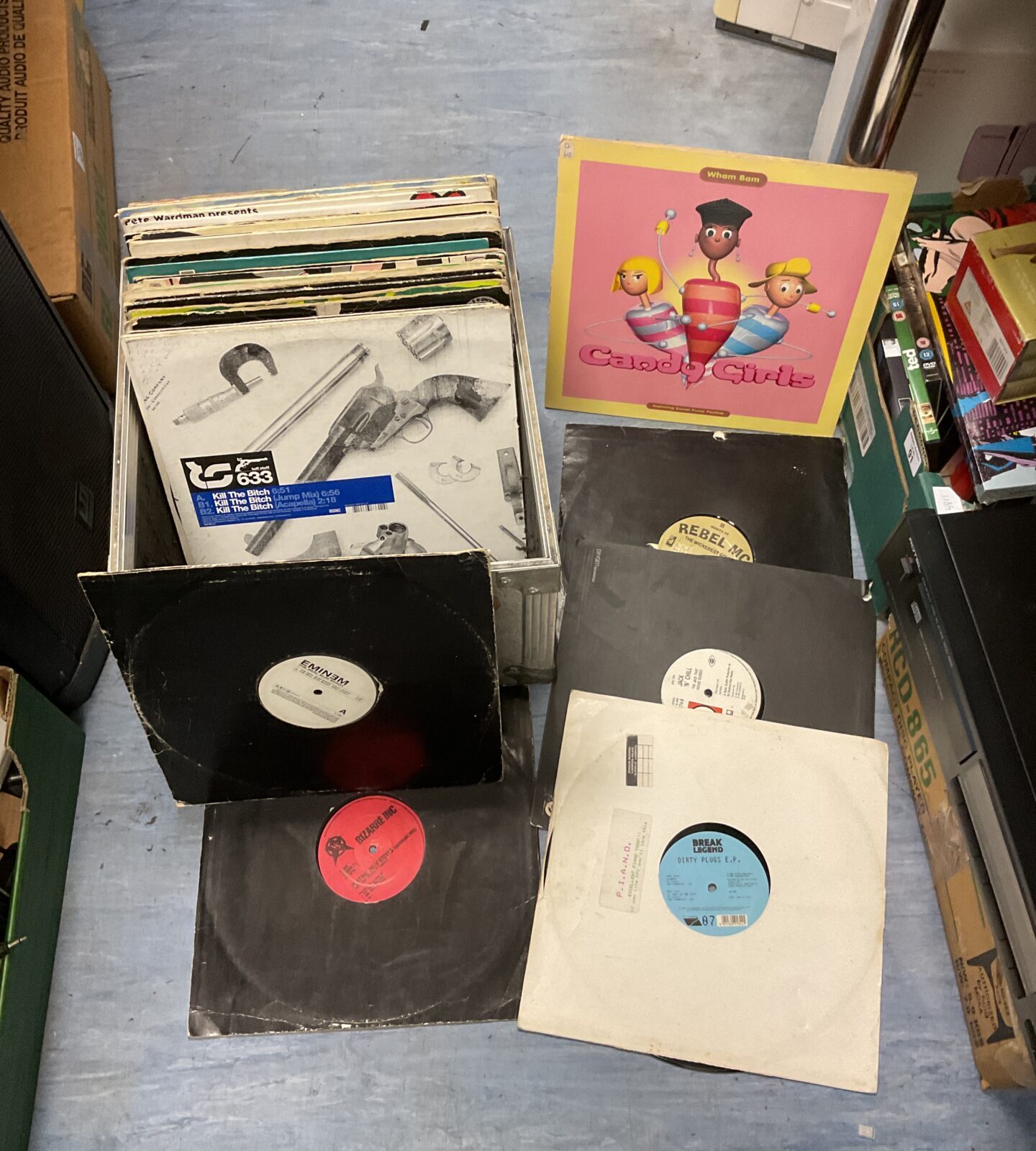 Case of dance music 12” vinyl records