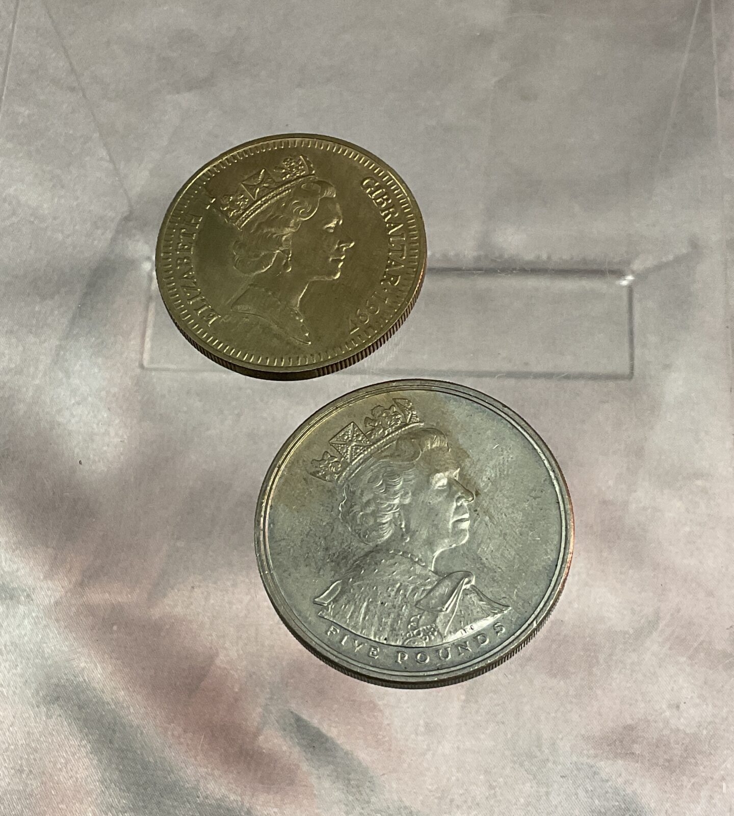 Two five pound coins 1997 Gibraltar and 2002 - Image 2