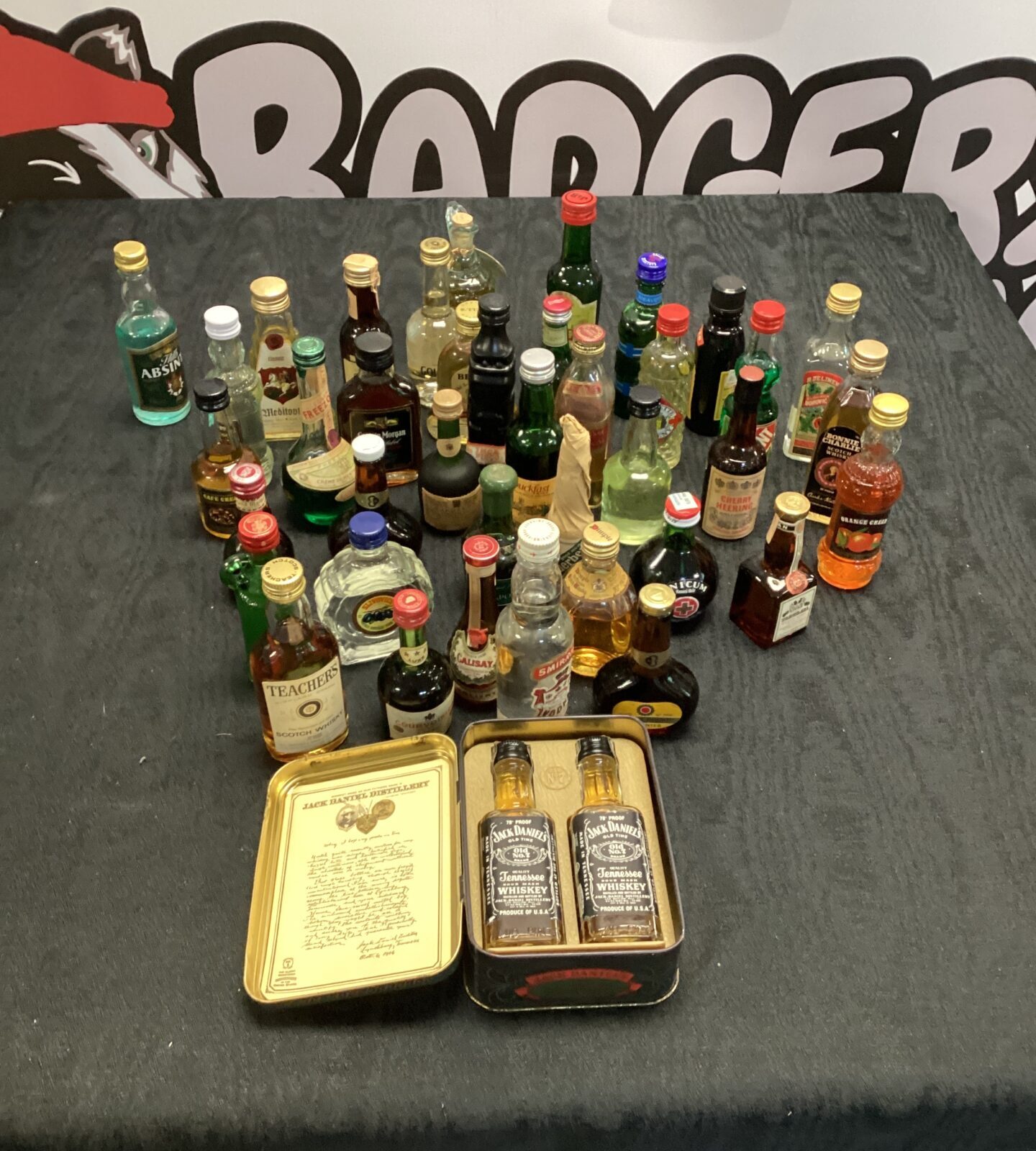 Box of alcohol miniatures inc jack daniels & jonnie walker