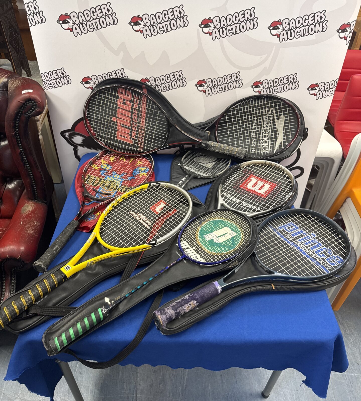 Quantity of tennis & badminton rackets inc Wilson & others