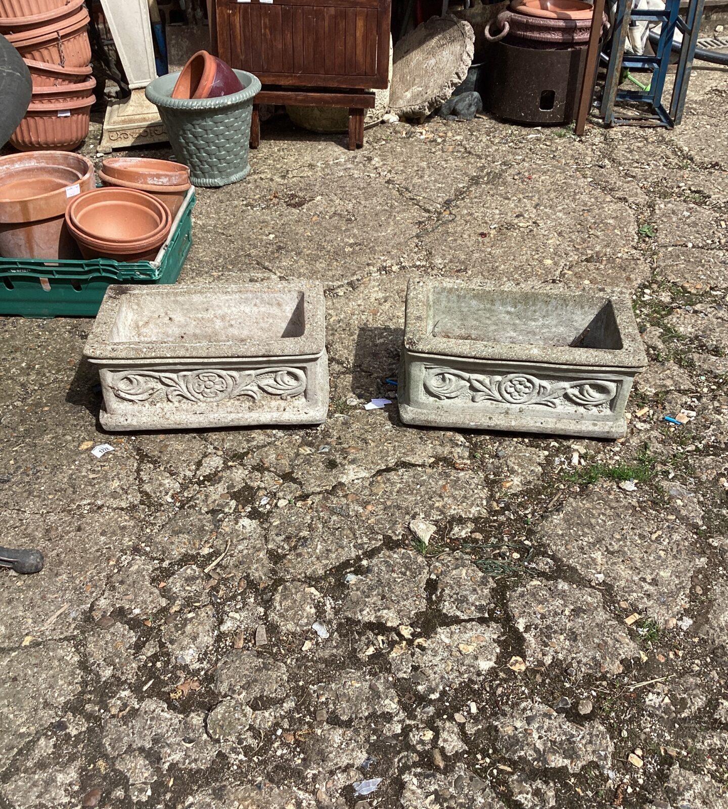 Two stone effect garden planters