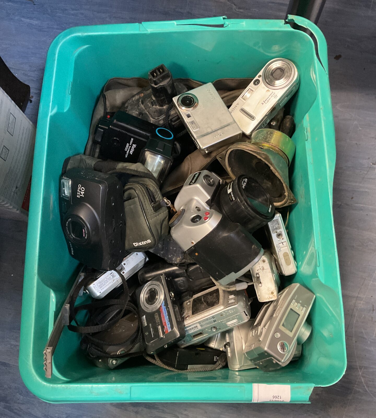 Box of cameras including sony & pentax