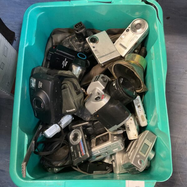Box of cameras including sony & pentax