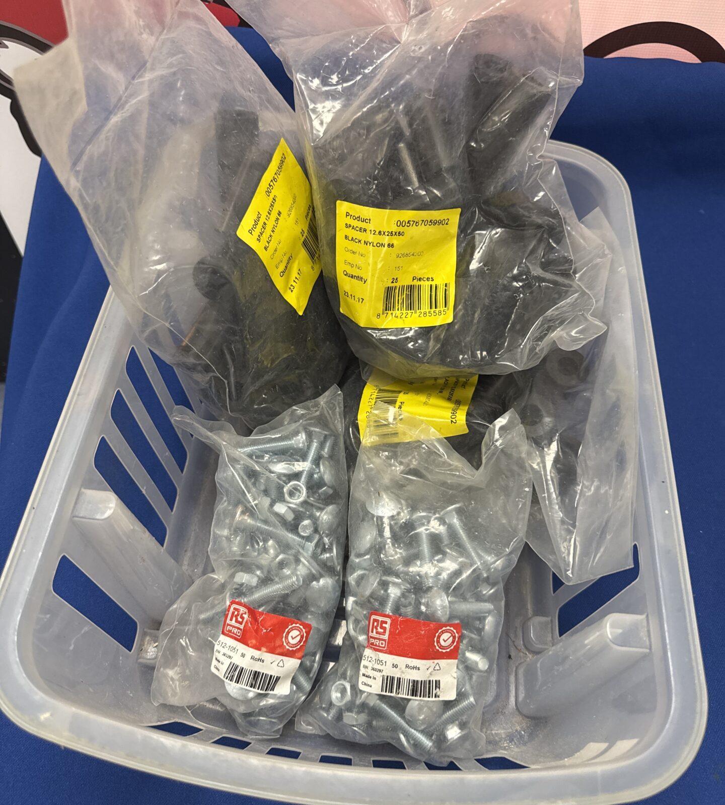 Basket of bolts & nylon spacers