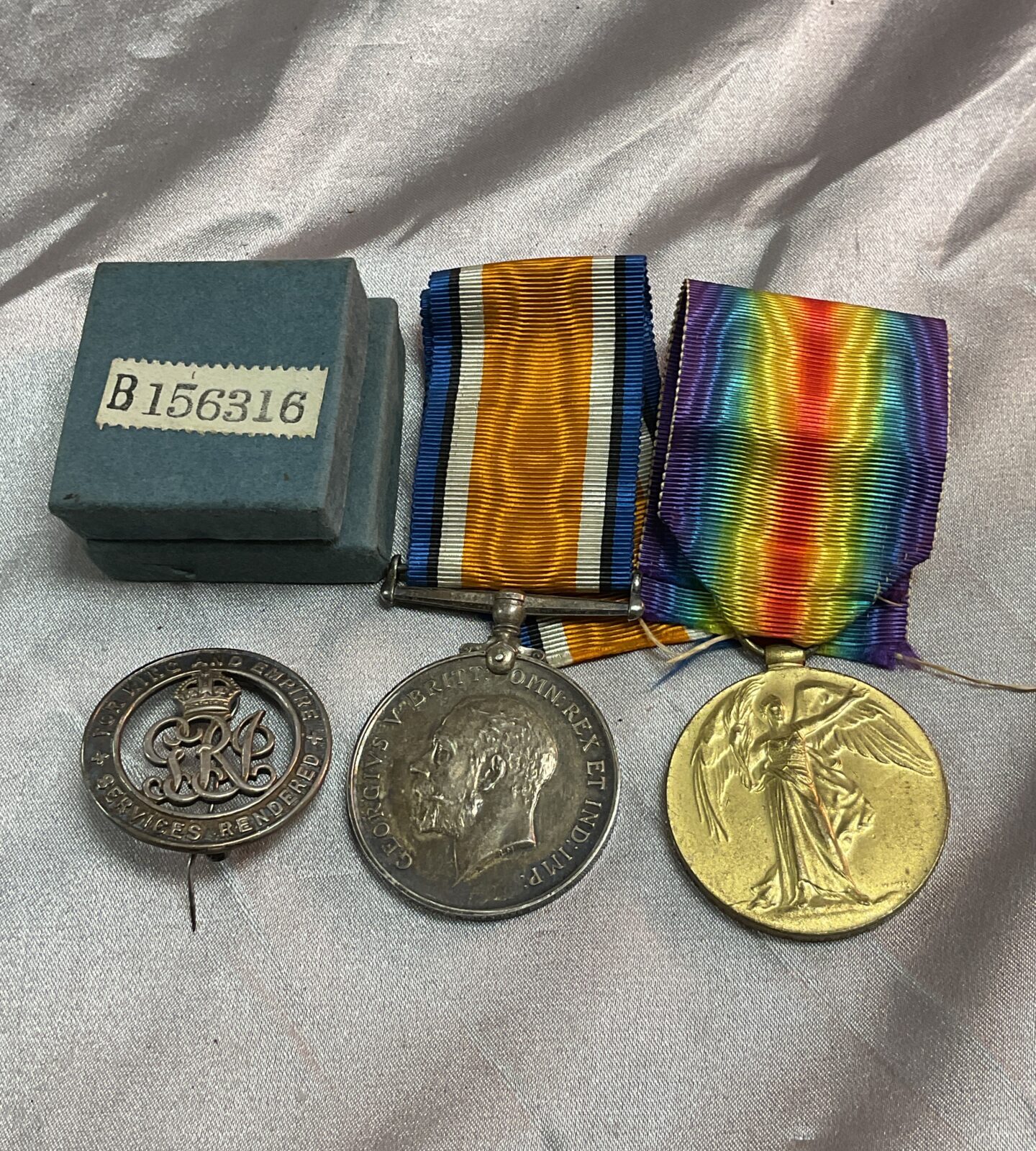 Two WW1 Medals To Royal engineer and services rendered pin badge