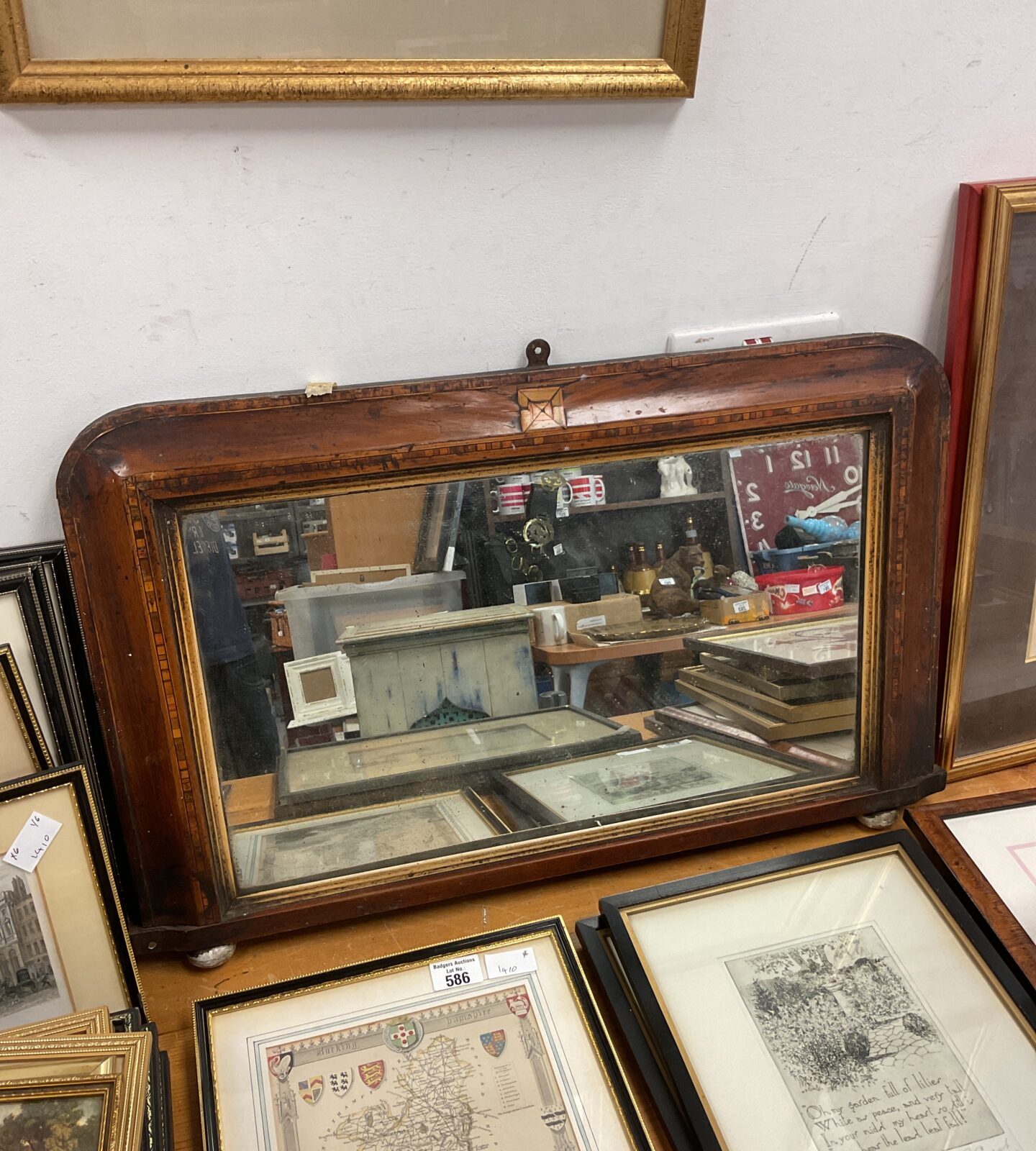 Victorian inlaid over mantle mirror