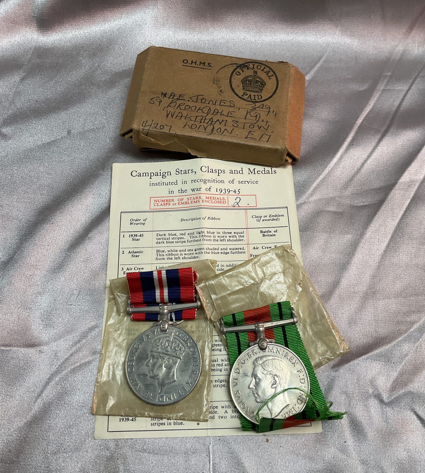 Named Boxed Pair of WW2 Medals