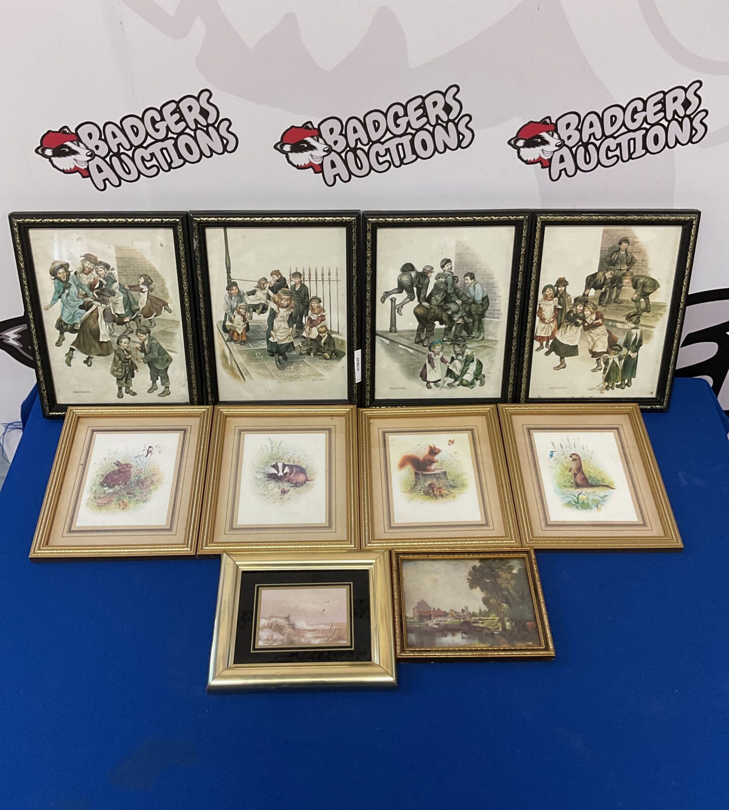 Collection of framed miniature prints including Ronald embleton