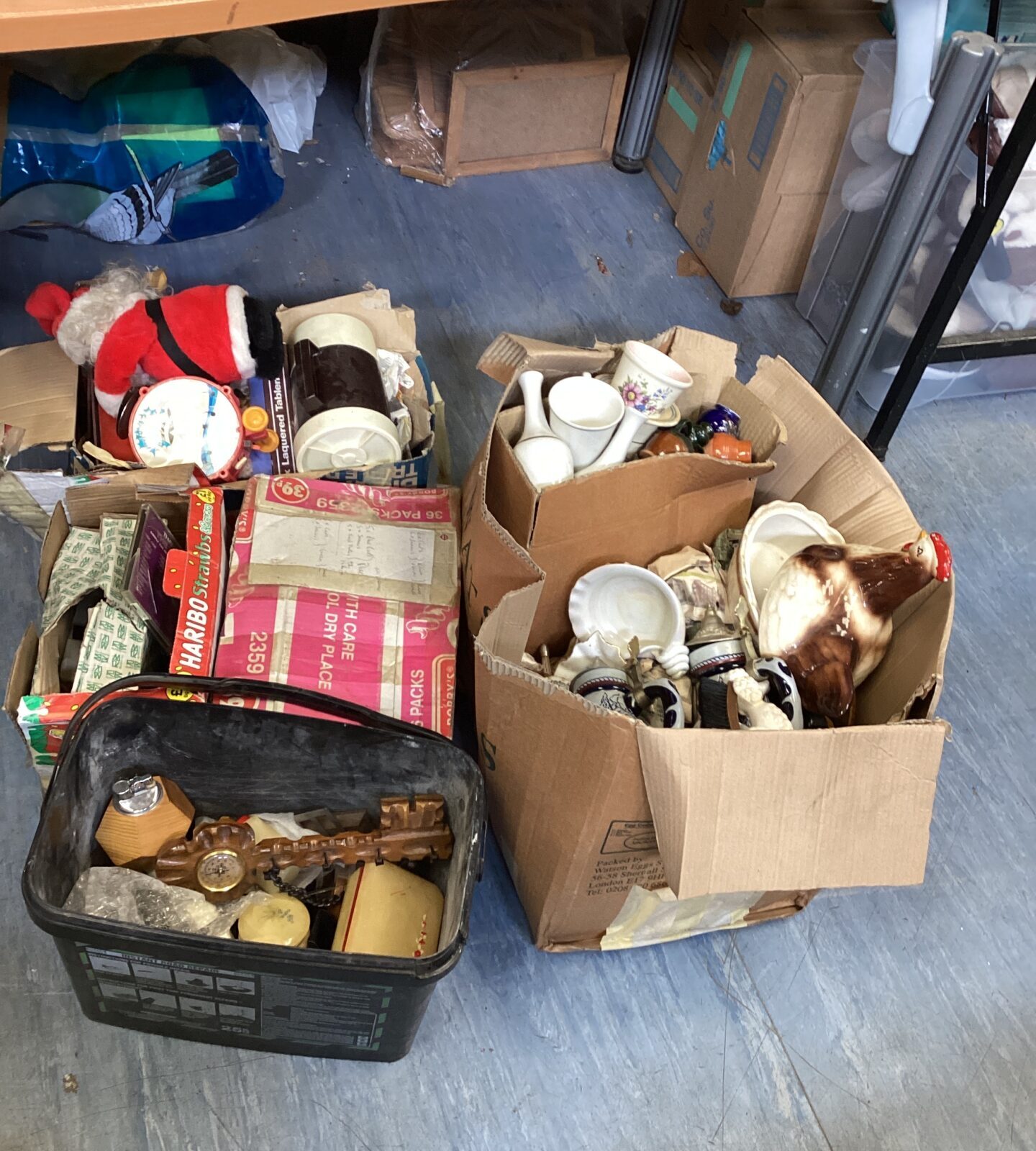 Large mixed house clearance lot inc china, hen egg basket & CDs