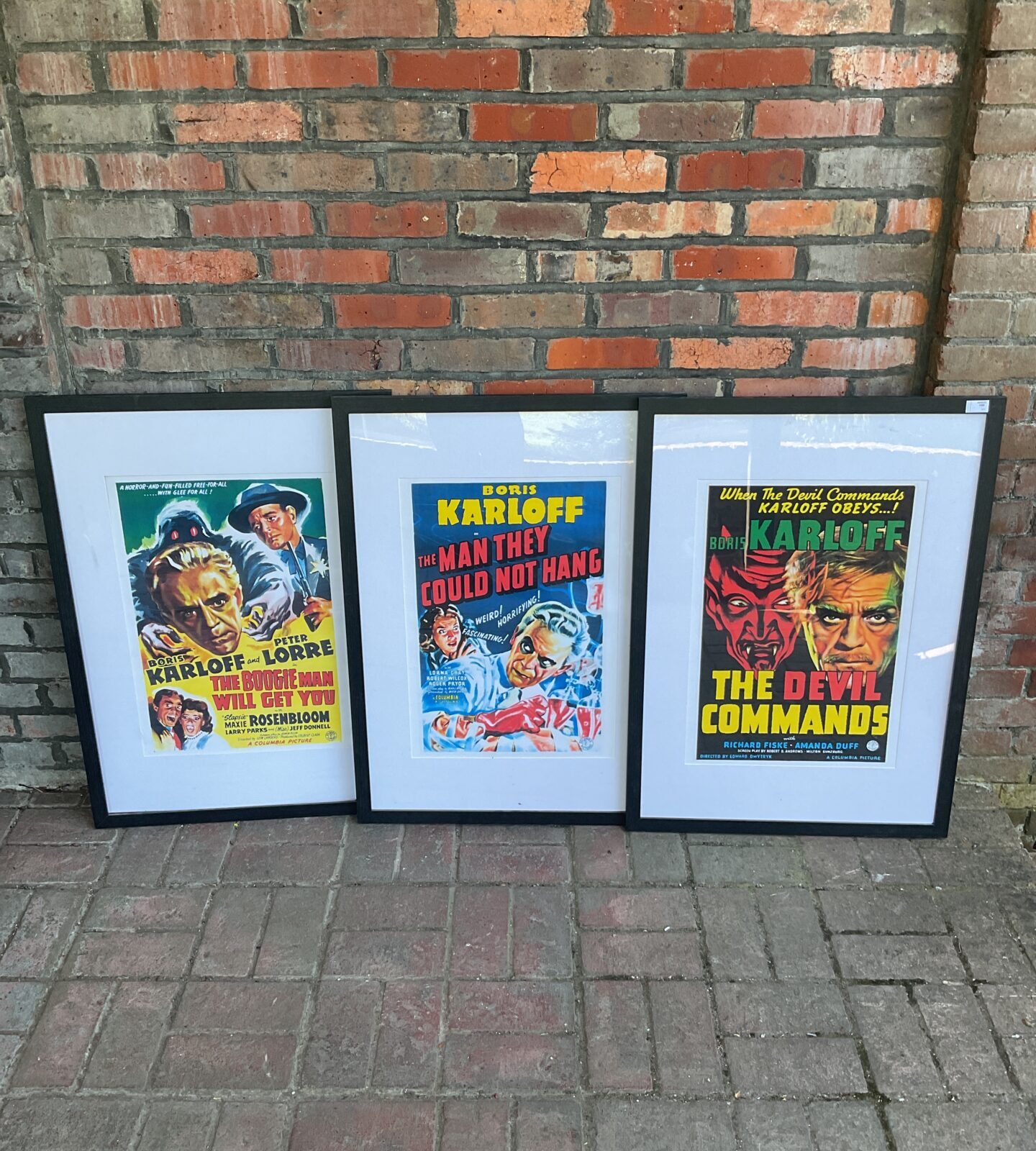 Set of three framed boris karloff horror movie posters