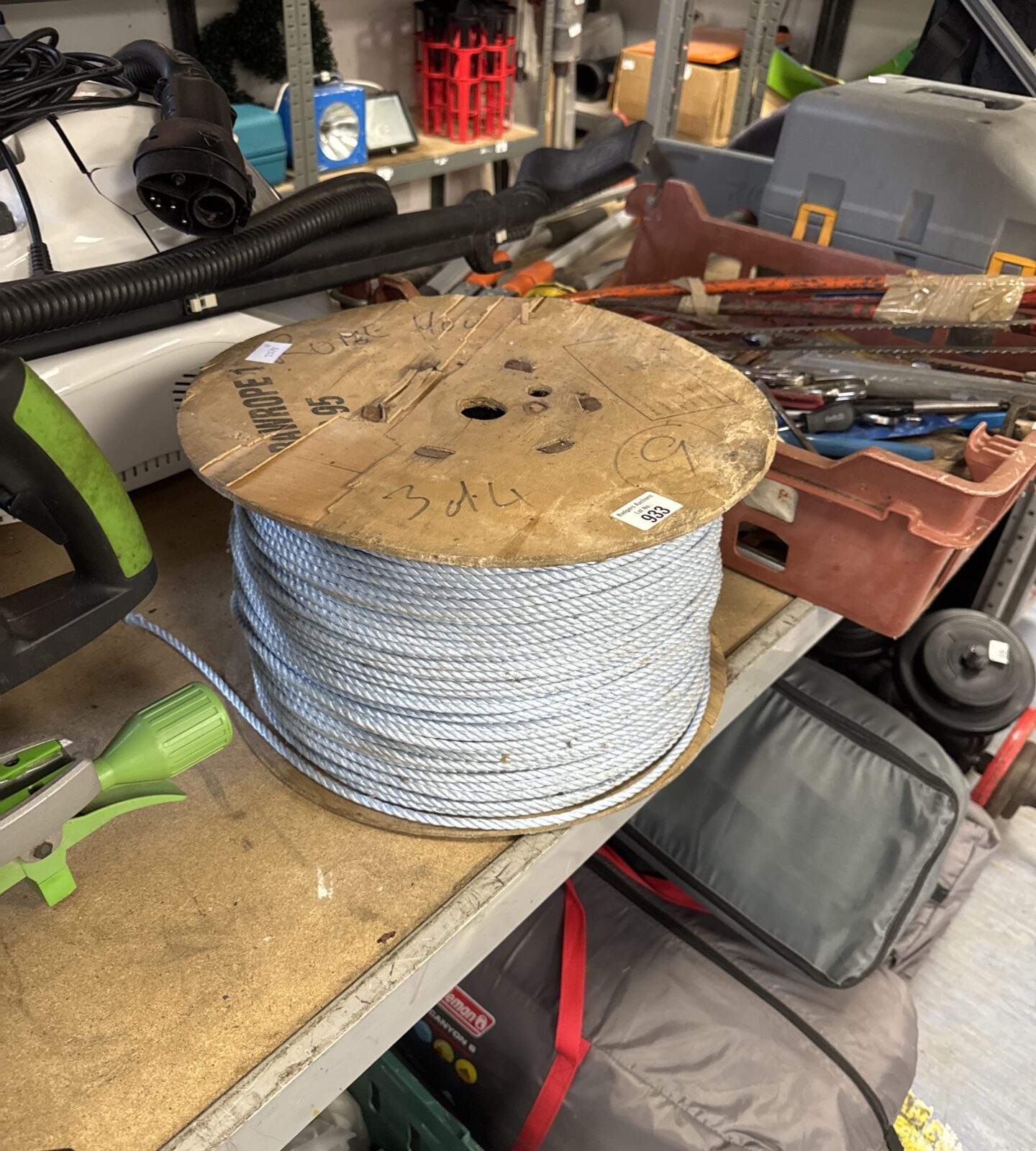Large reel of nylon rope
