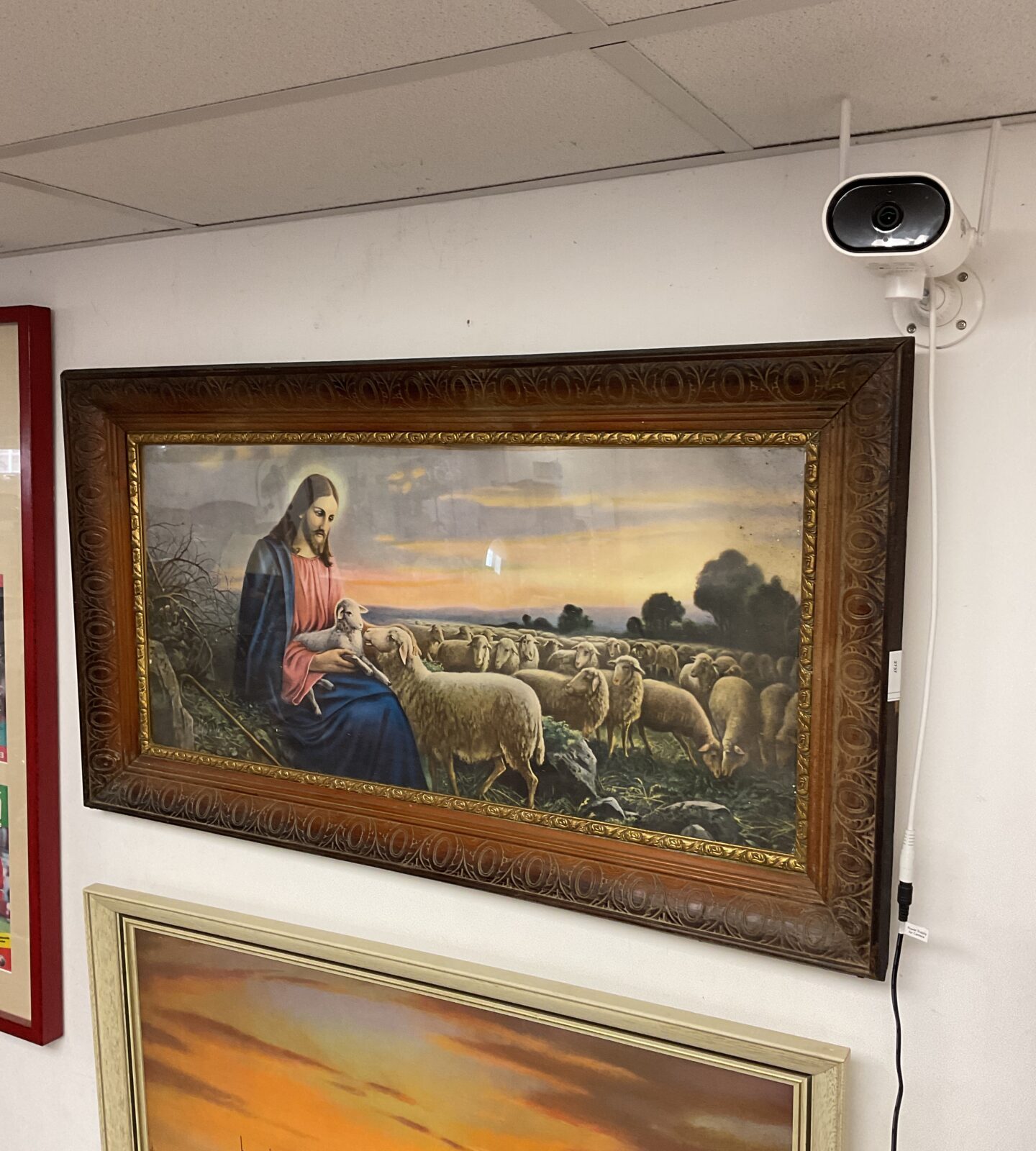 Large vintage framed print of Jesus Christ