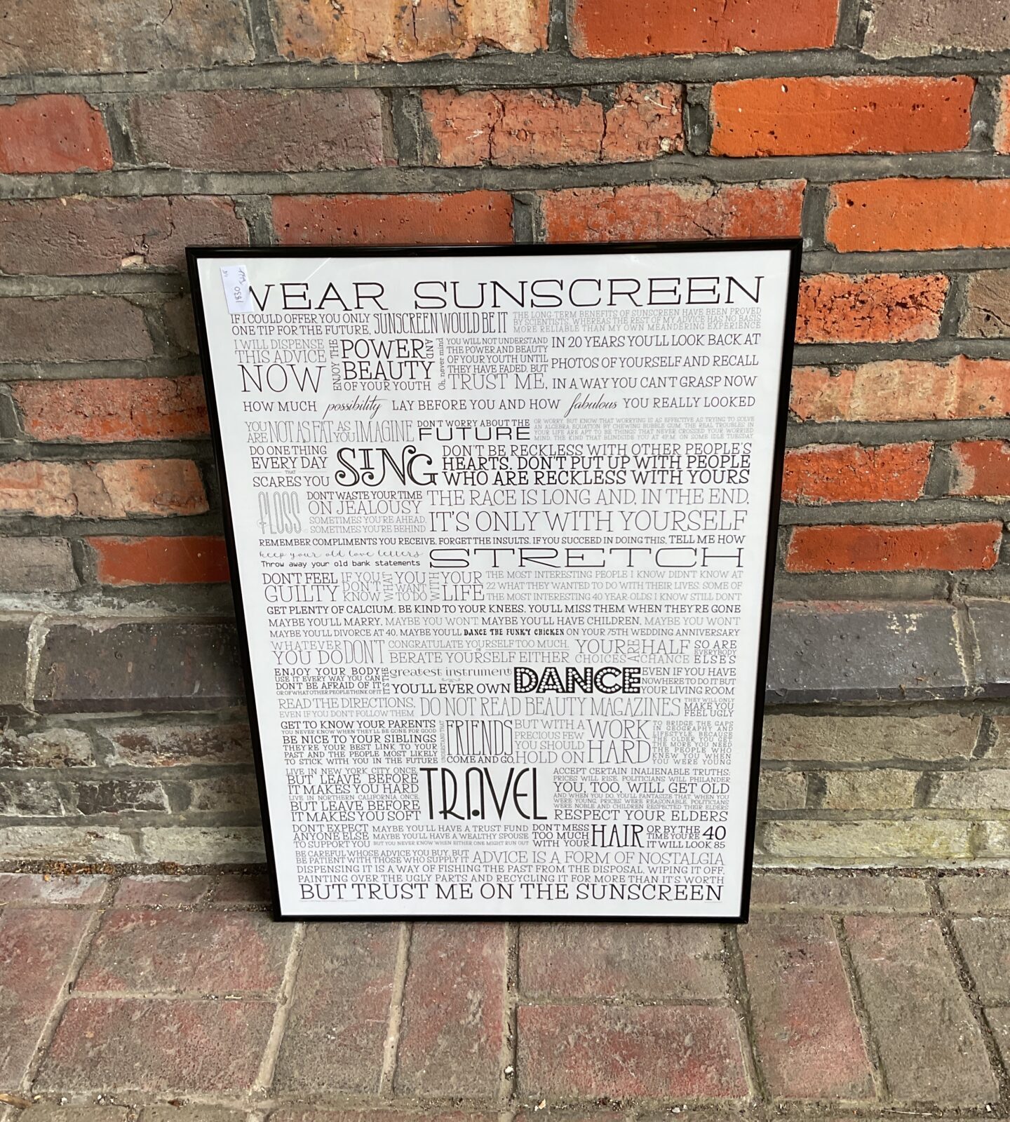 Baz luhrmann wear suncreen lyrics print