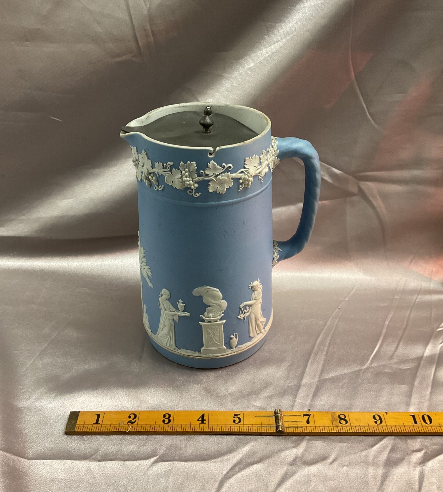 wedgwood jasper ware jug With pewter Pivot lid