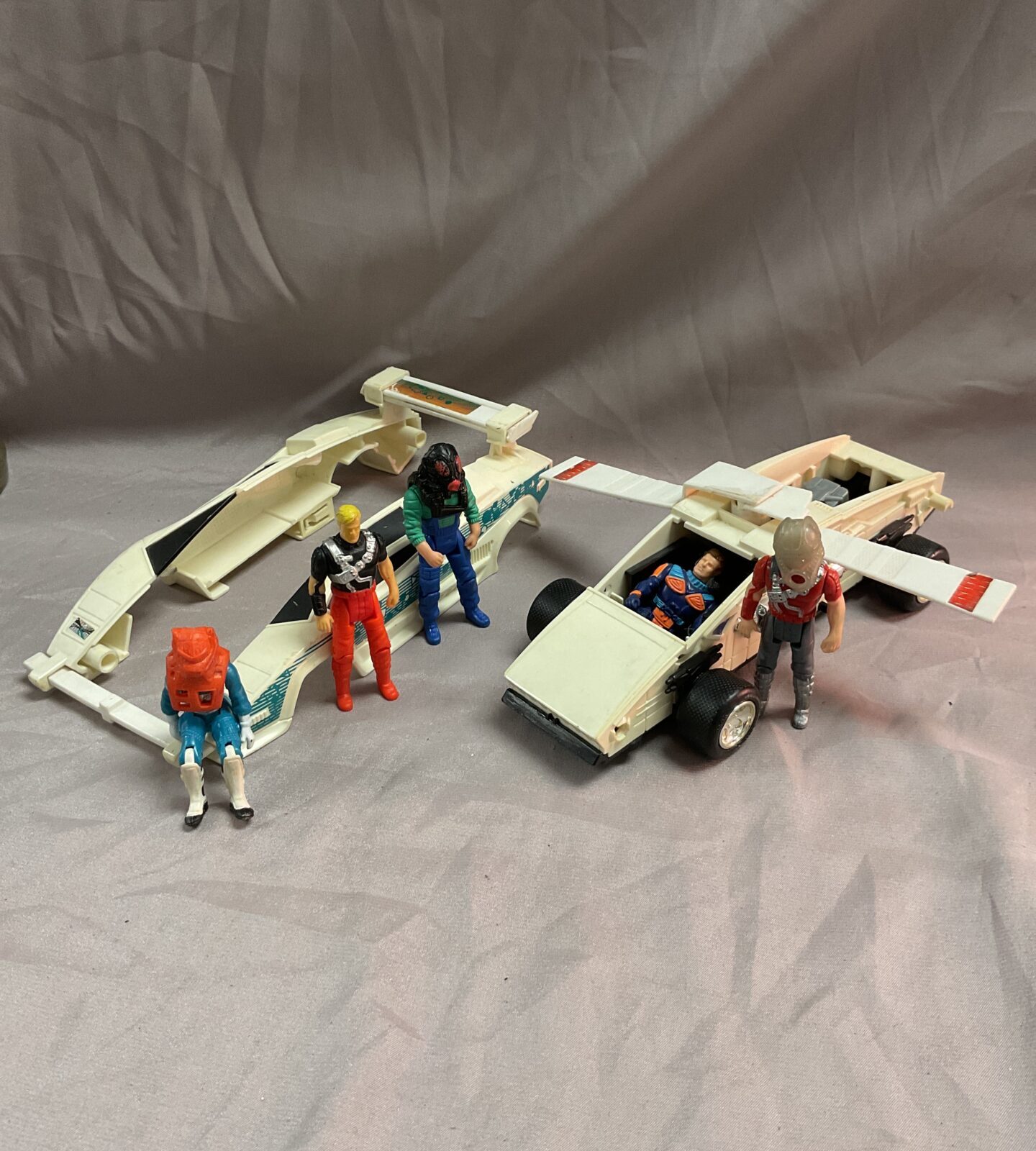 Five mask action figures & convertible car