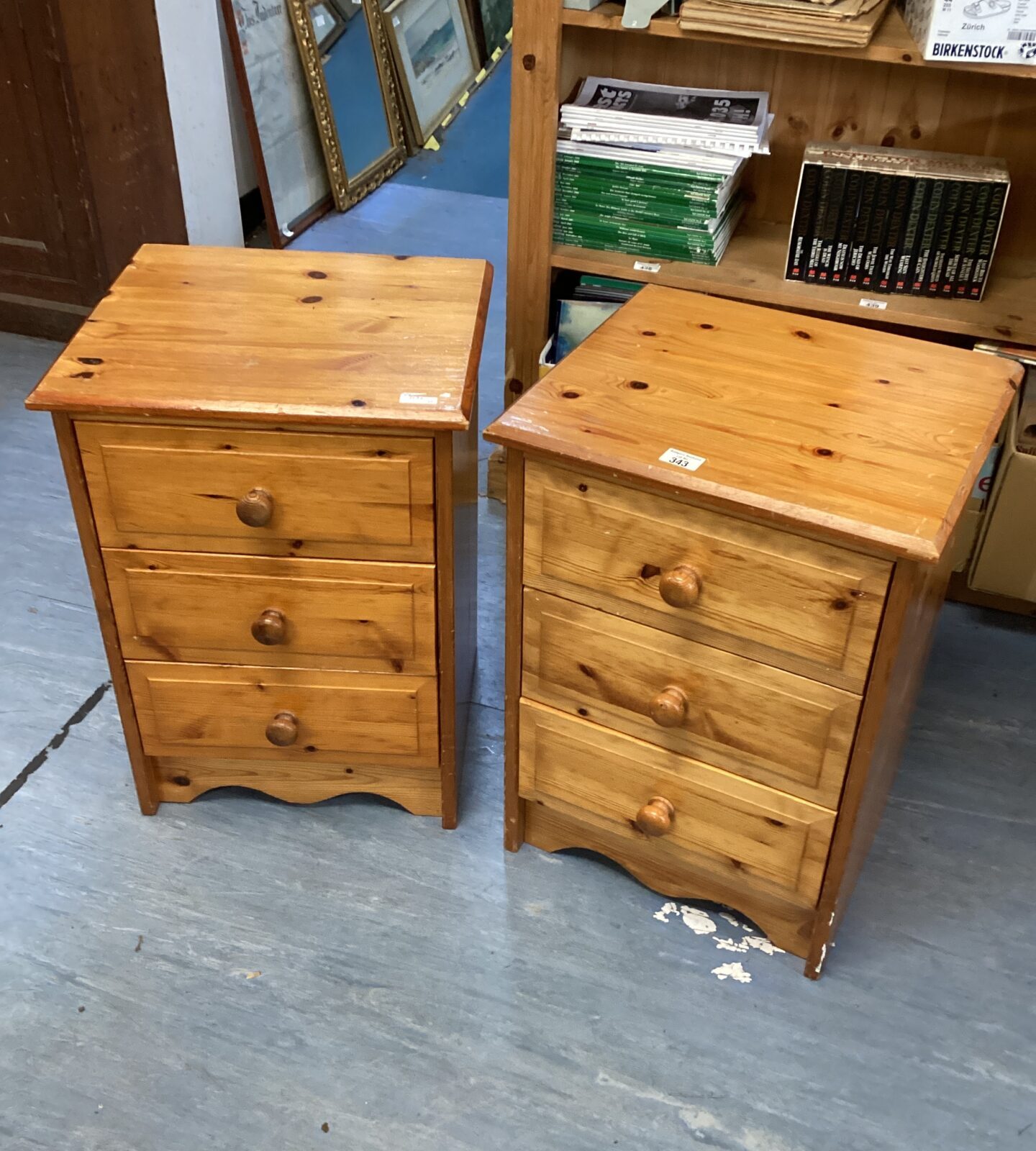 Two pine bedside cabinets