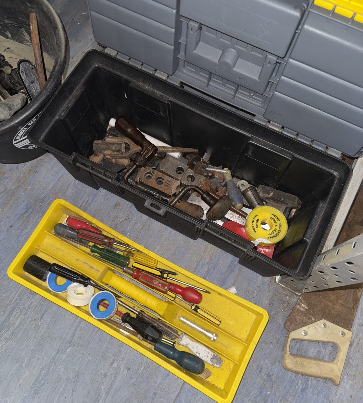Plastic toolbox with contents