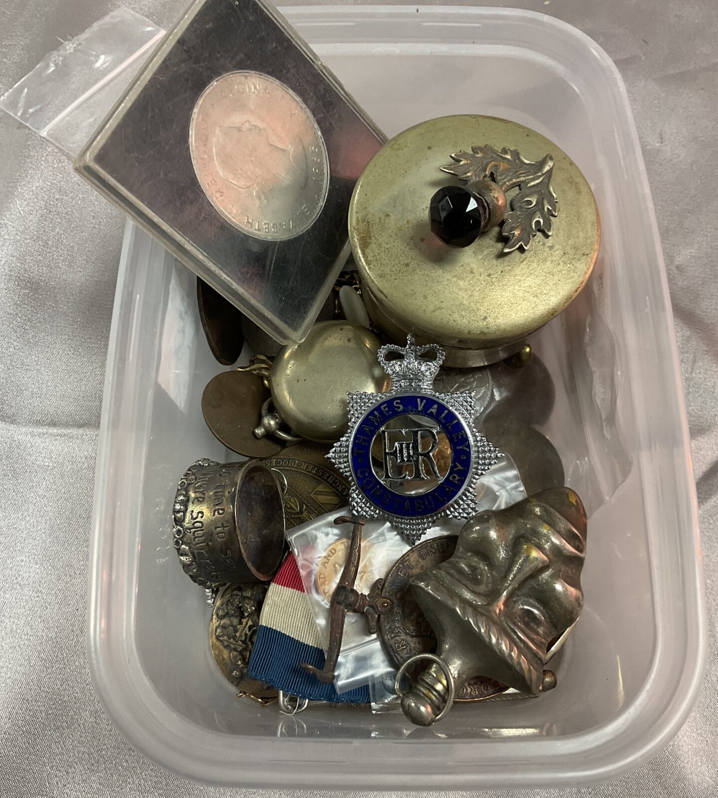 Tub Mixed inc medals badges coins ect