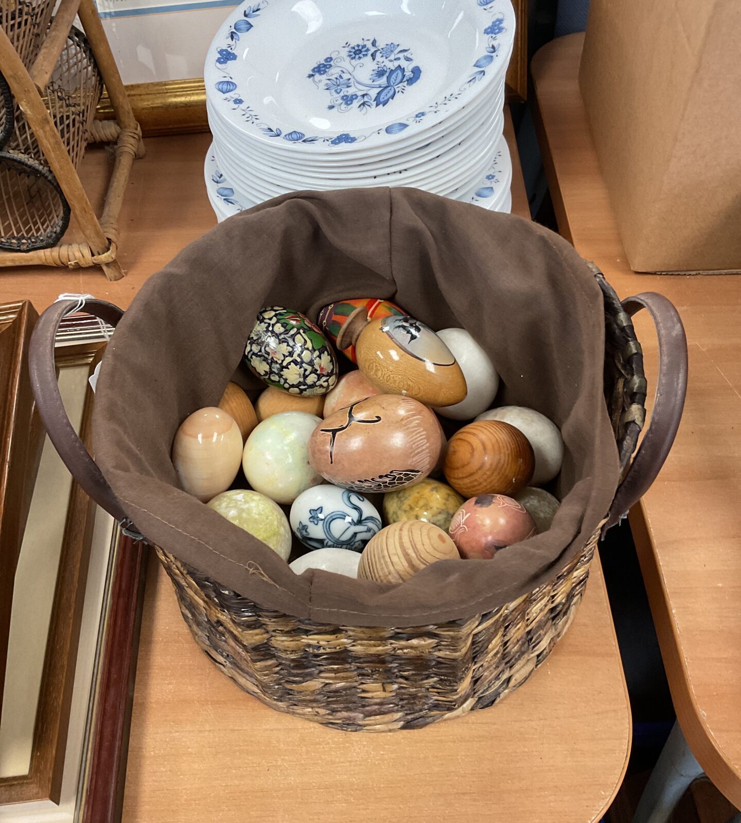 Basket of wooden & stone Eggs