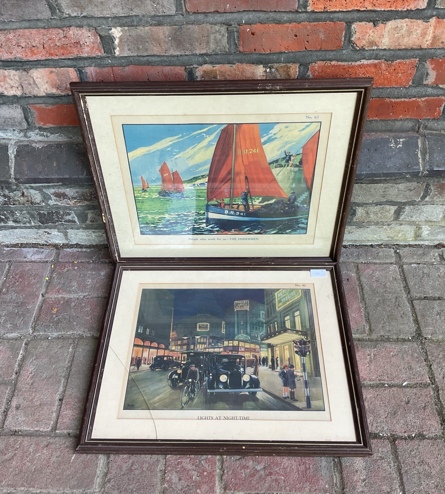 1950s chromolithograph prints of london by night & the fisherman